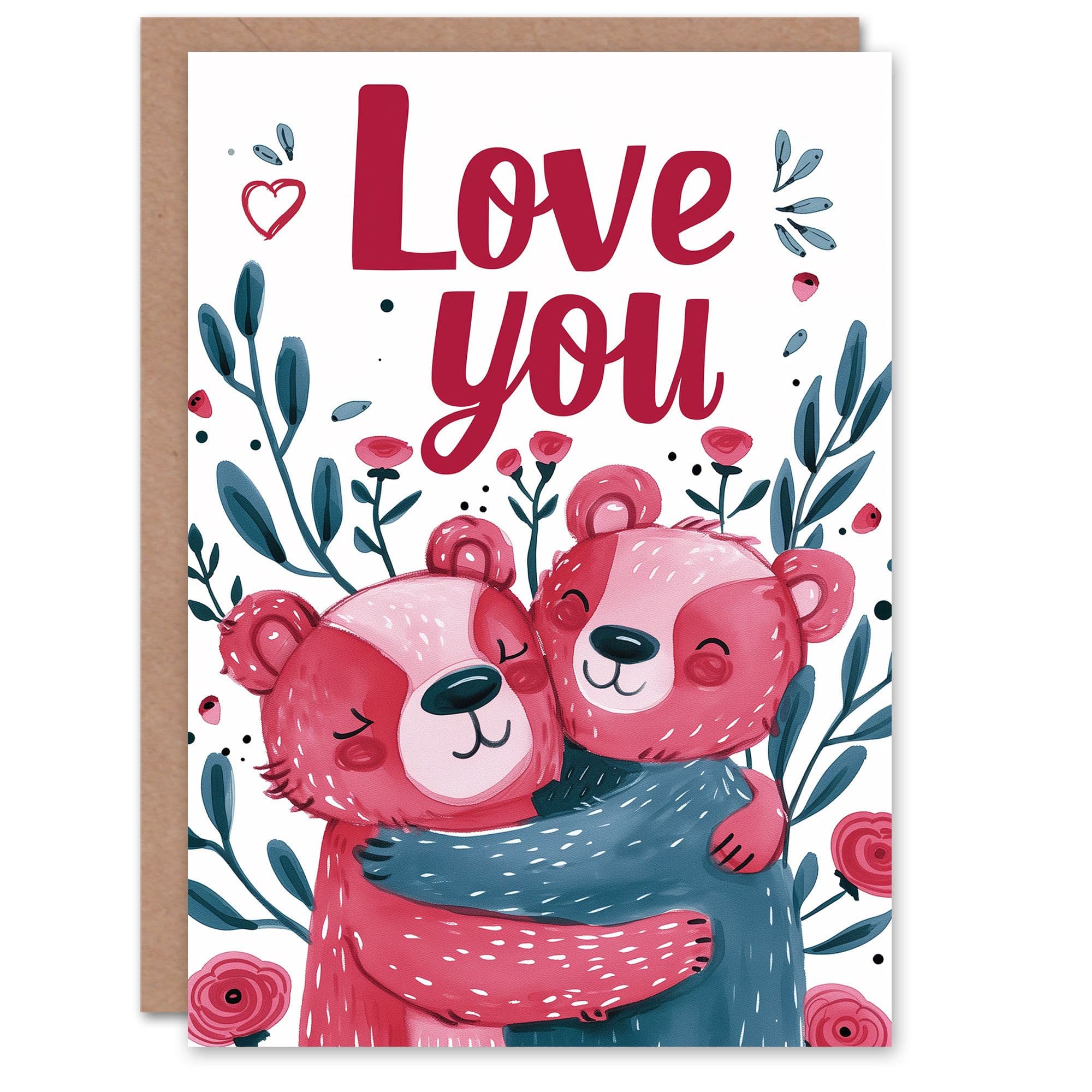 Anniversary Card Love You Teddy Bear Hugs Cute Happy Him or Her