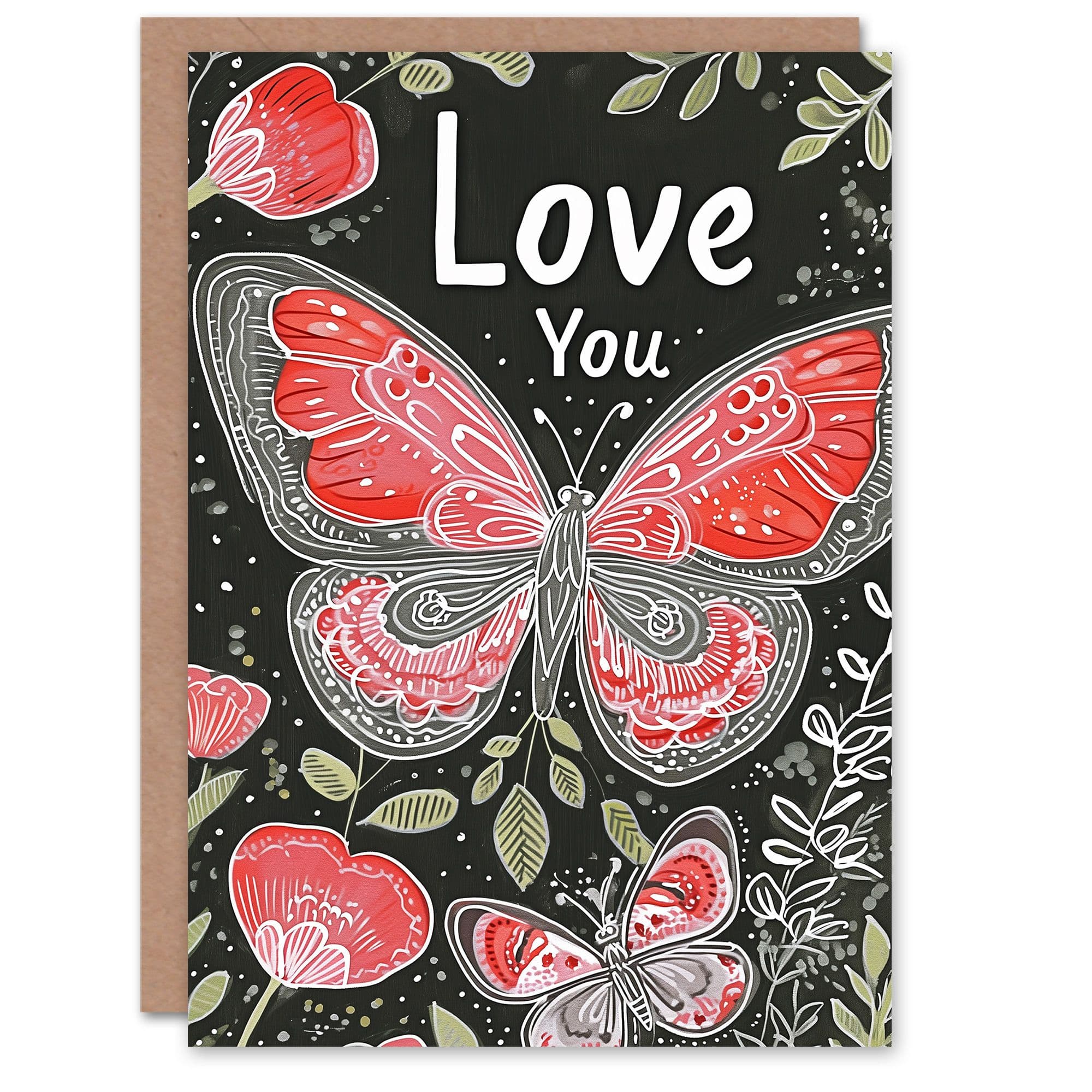 Anniversary Card Red Butterfly Flowers Love You For Her Wife Partner