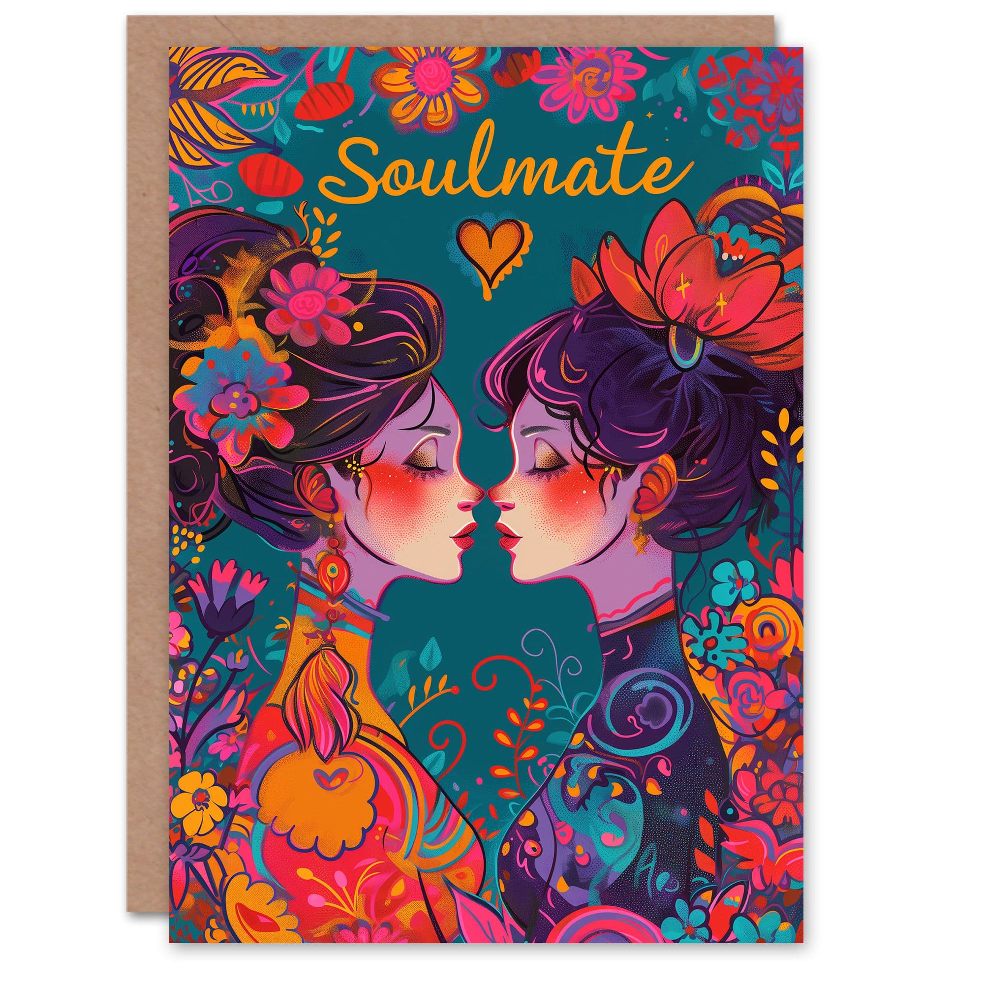 Anniversary Card Soulmate Gay Girls Women LGBT Floral For Her Wife Partner