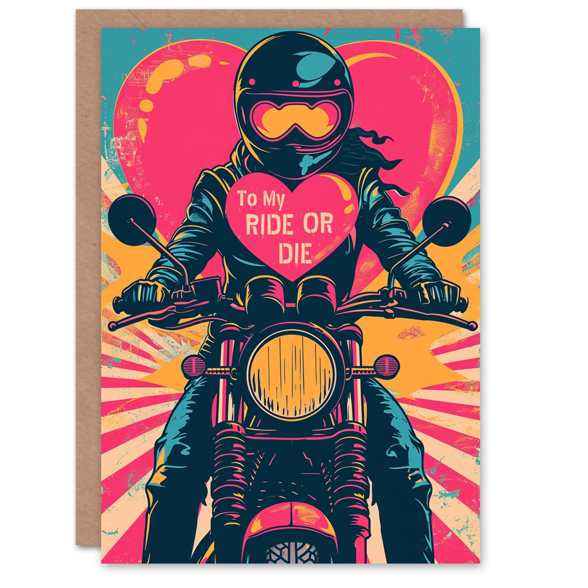 Anniversary Card Pop Art Biker Chick Ride or Die Him Husband Partner