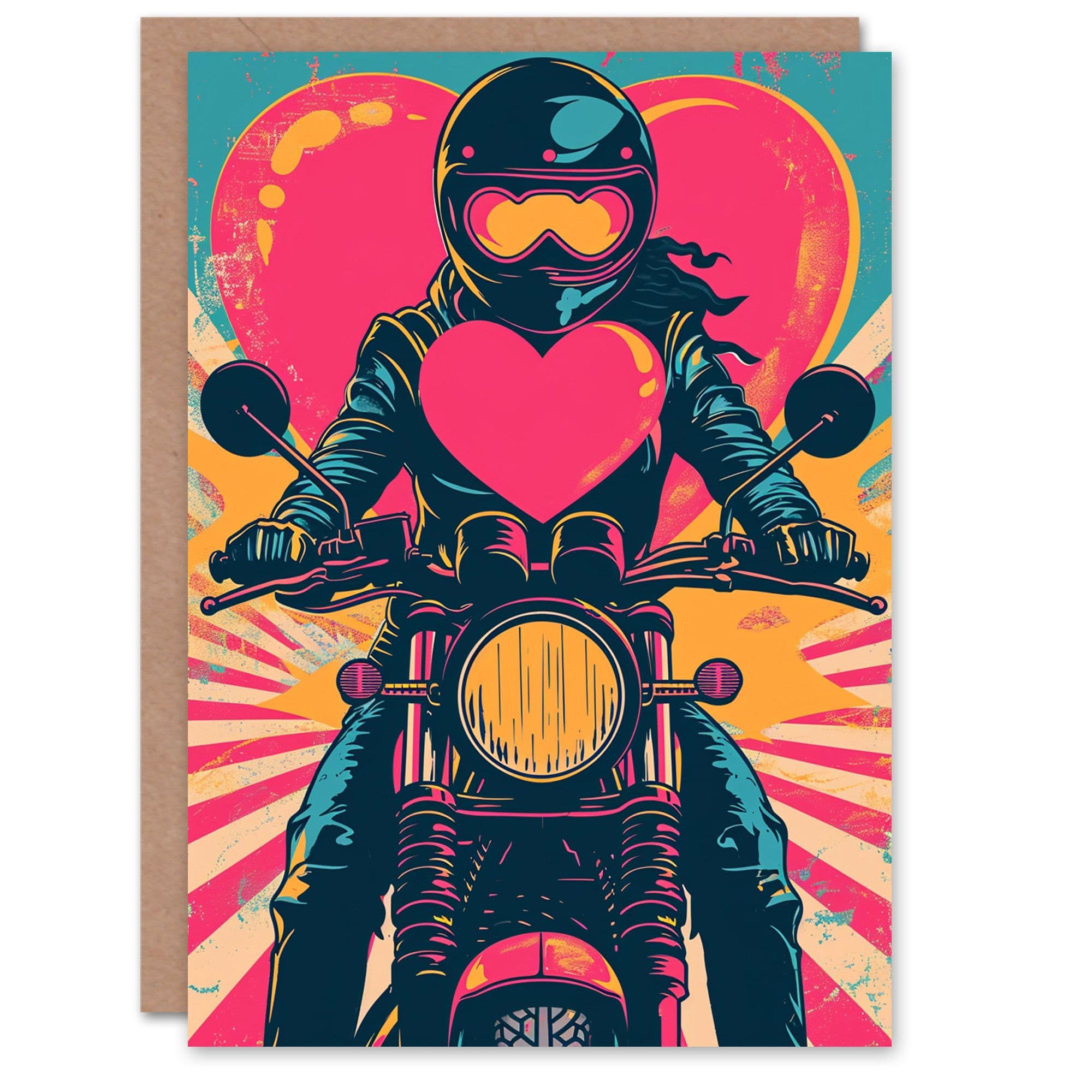 Anniversary Card Pop Art Biker Chick Heart Him or Her