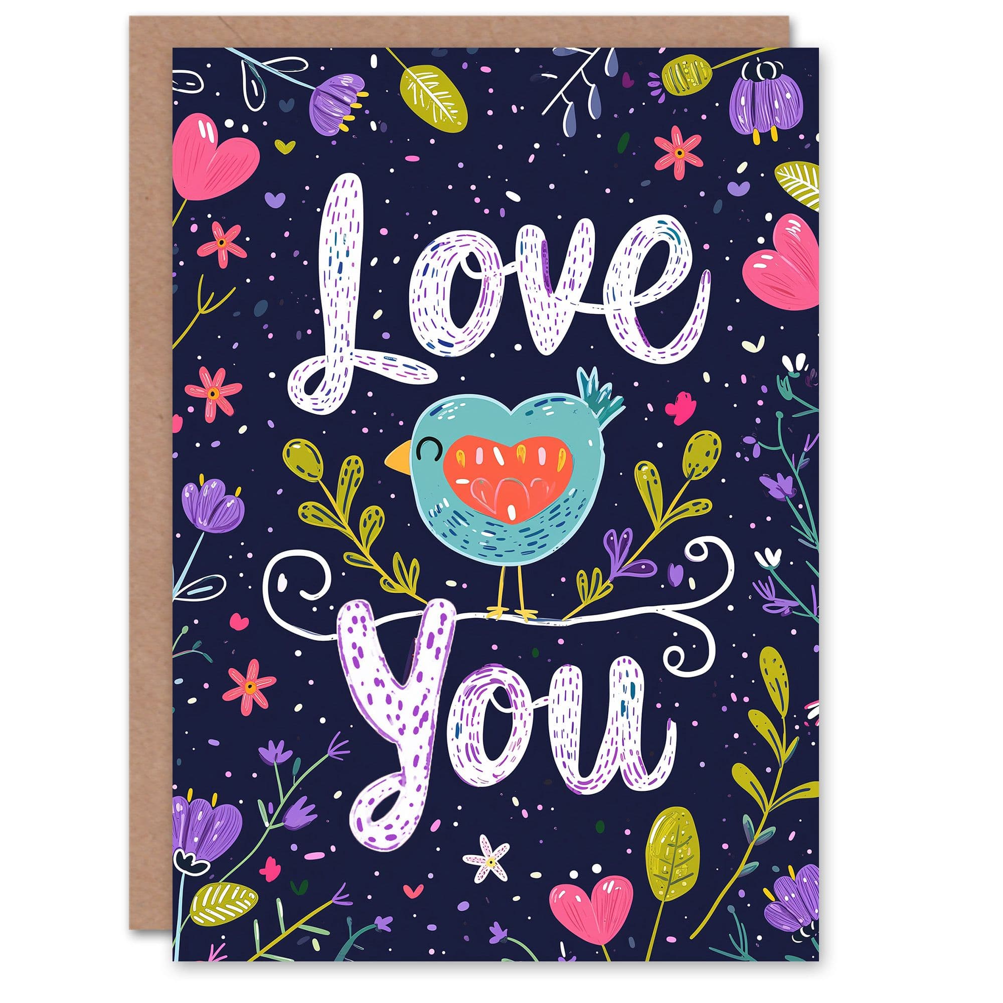 Anniversary Card Floral Bird Purple Love You For Her Wife Partner