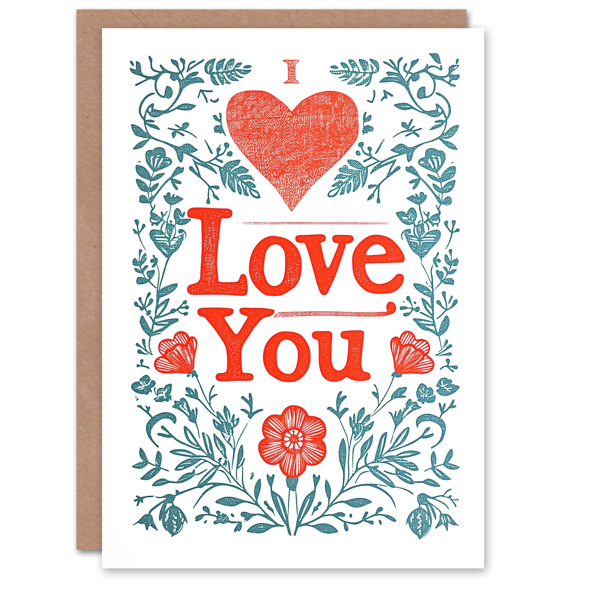 Anniversary Card I Heart Love You Floral Letterpress For Her Wife Partner