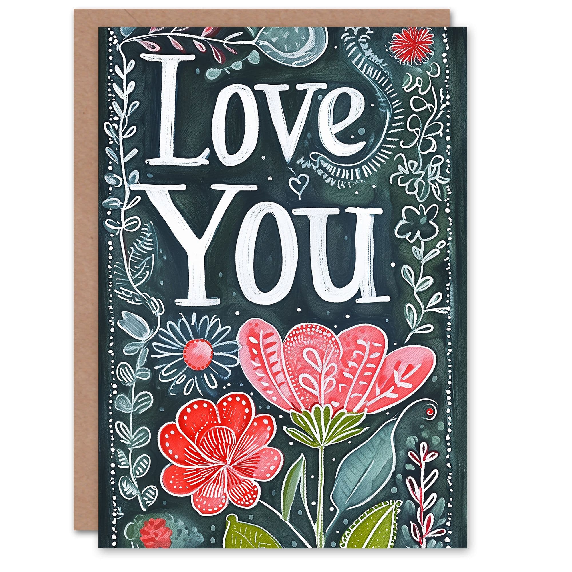 Anniversary Card Love You Floral Folk Art Dark For Her Wife Partner