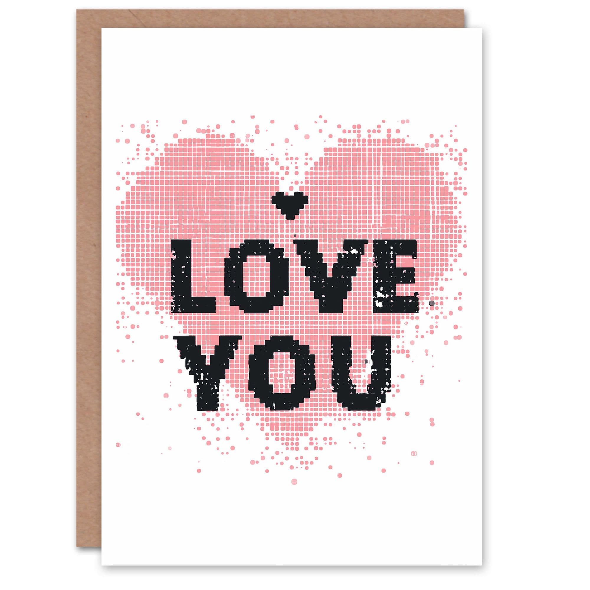 Anniversary Card Love You Simple Pixel Art Heart Him or Her