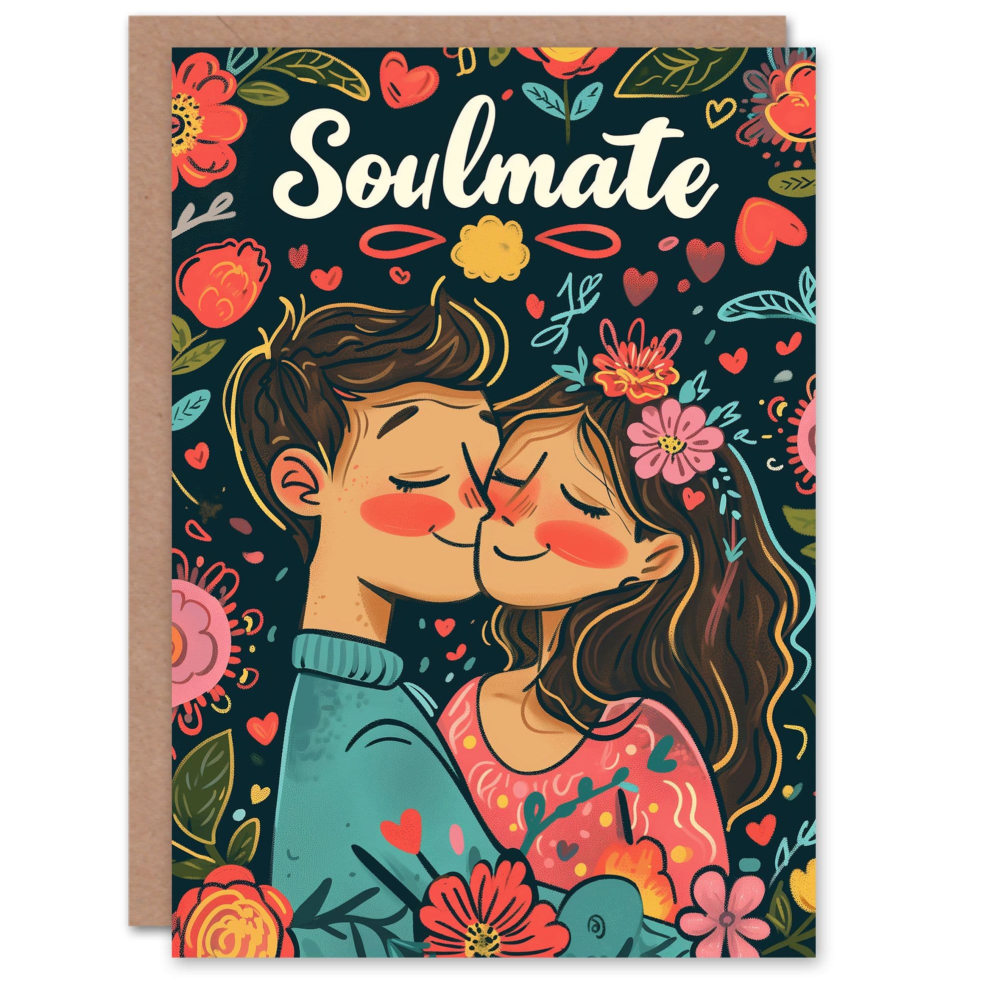 Anniversary Card Soulmate Couple Hugging Floral For Her Wife Partner