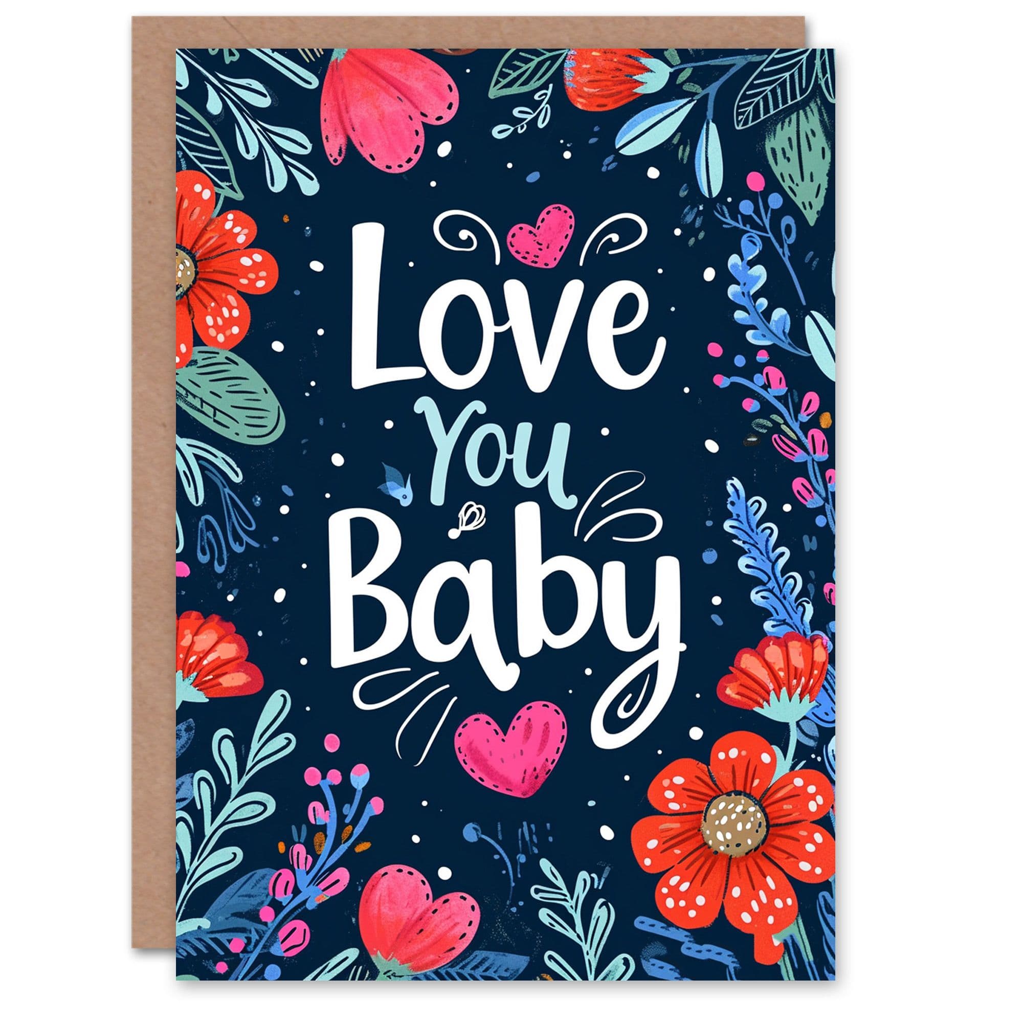 Anniversary Card Love You Baby Floral Border Design For Her Wife Partner
