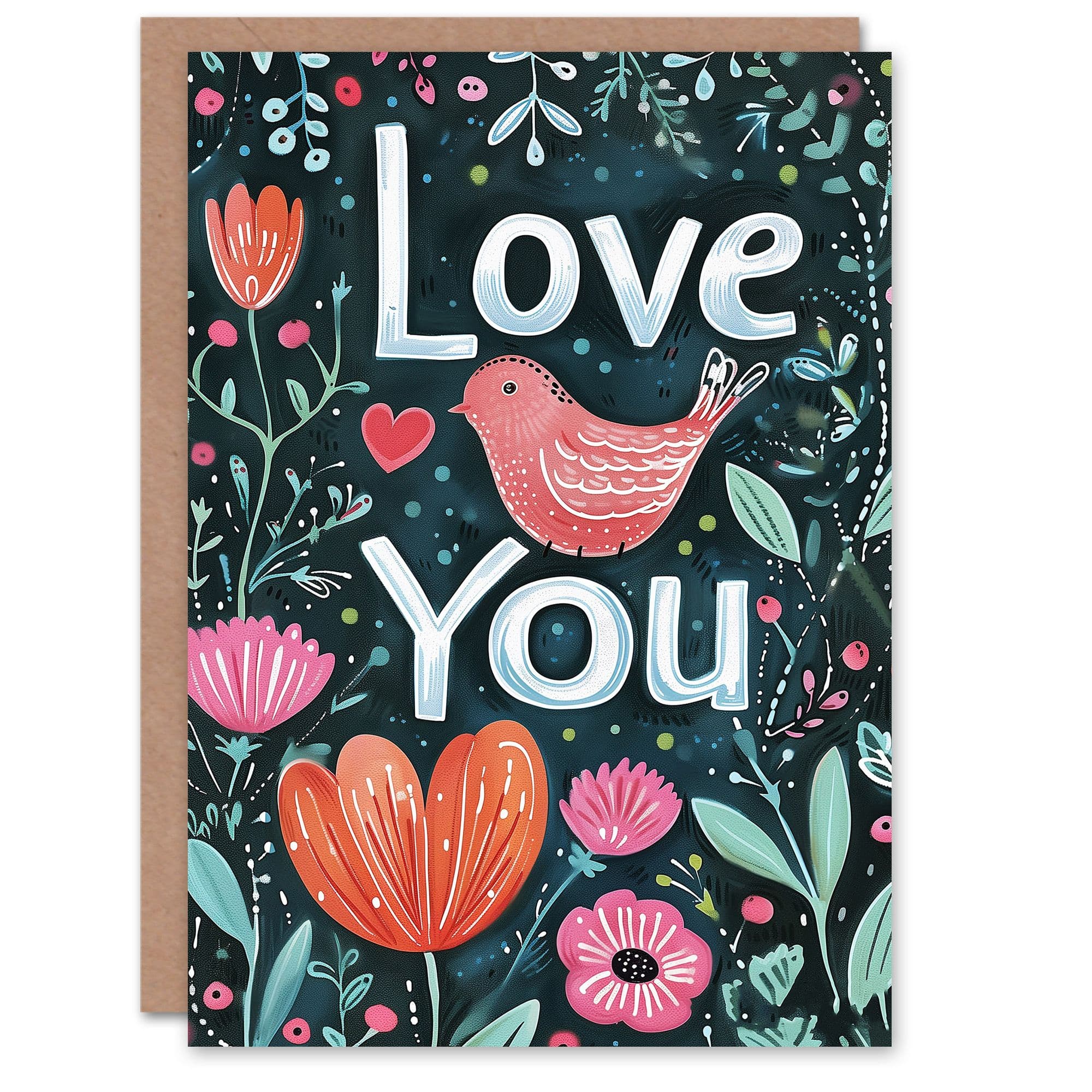Anniversary Card I Love You Folk Boho Floral Bird Her Wife Partner