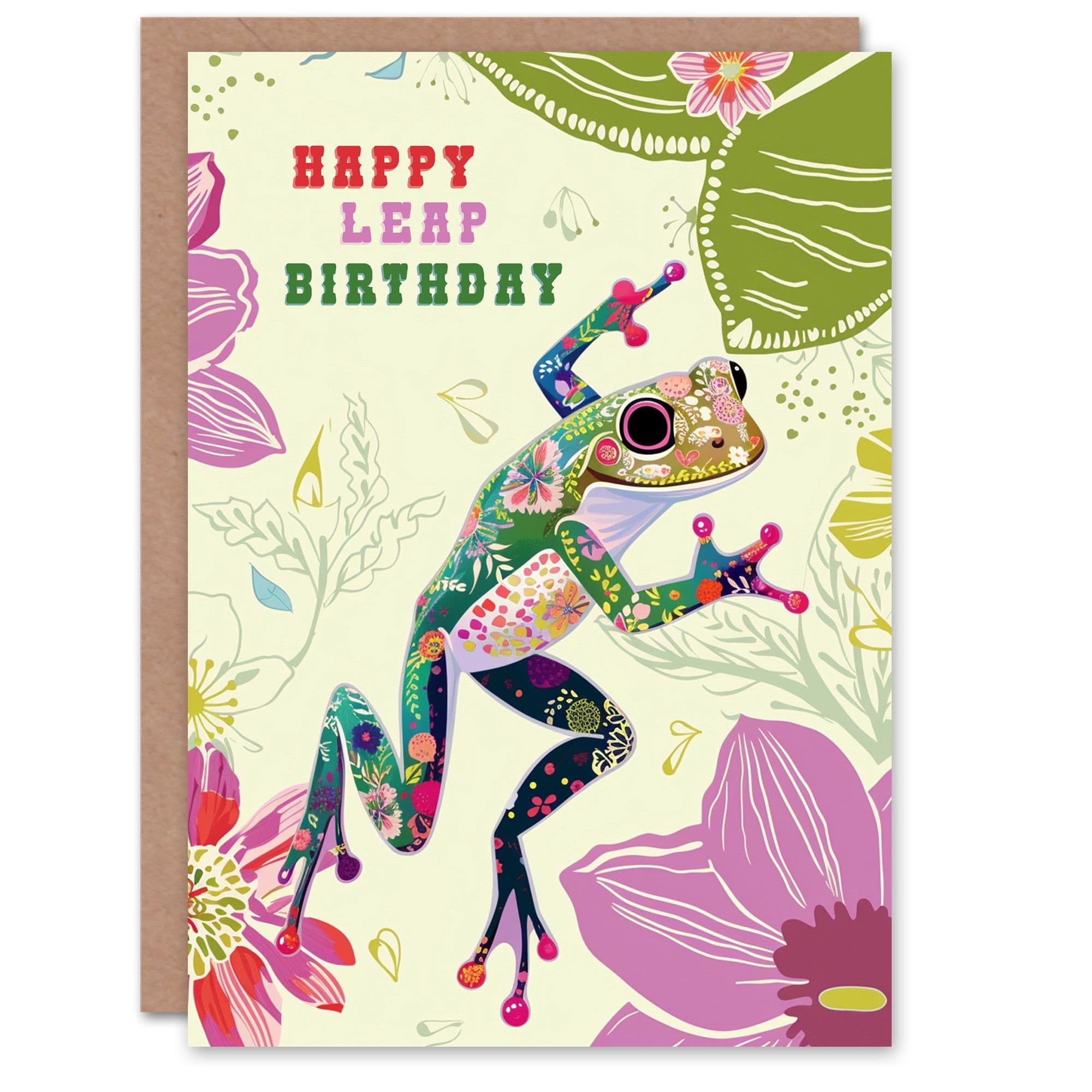 Birthday Greeting Card Leap Year Birthday Leaping Colourful Frog For Him Her