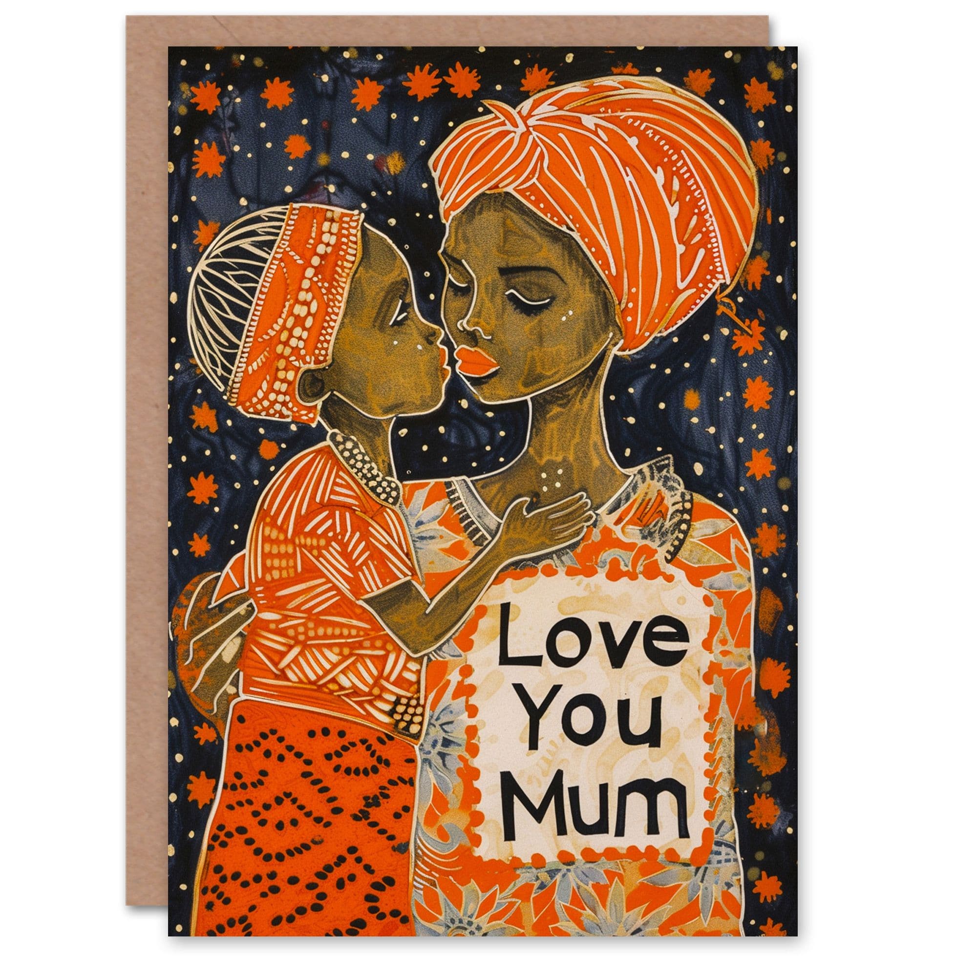 Mothers Day Greeting Card Love You Kiss Folk Art Mum
