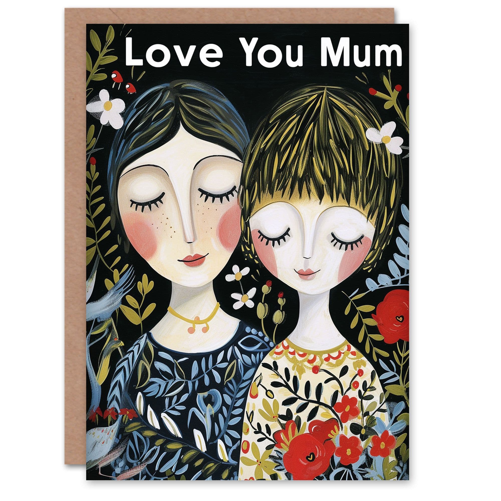 Mothers Day Greeting Card Love You Mum Daughter Floral Portrait Mum