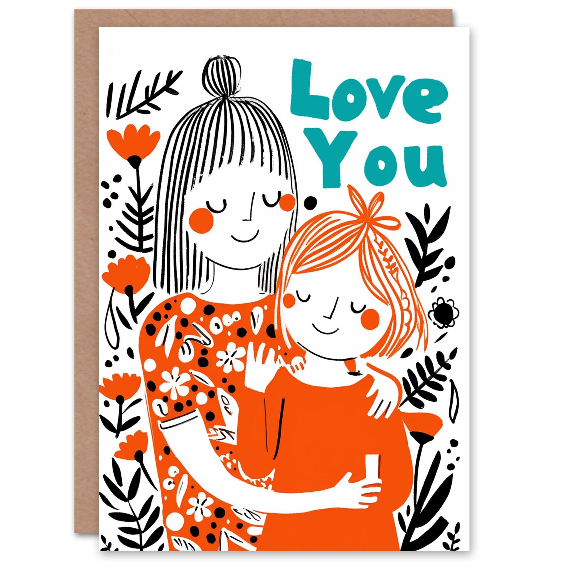 Mother's Day Greeting Card Red Floral Love You From Daughter For Mum