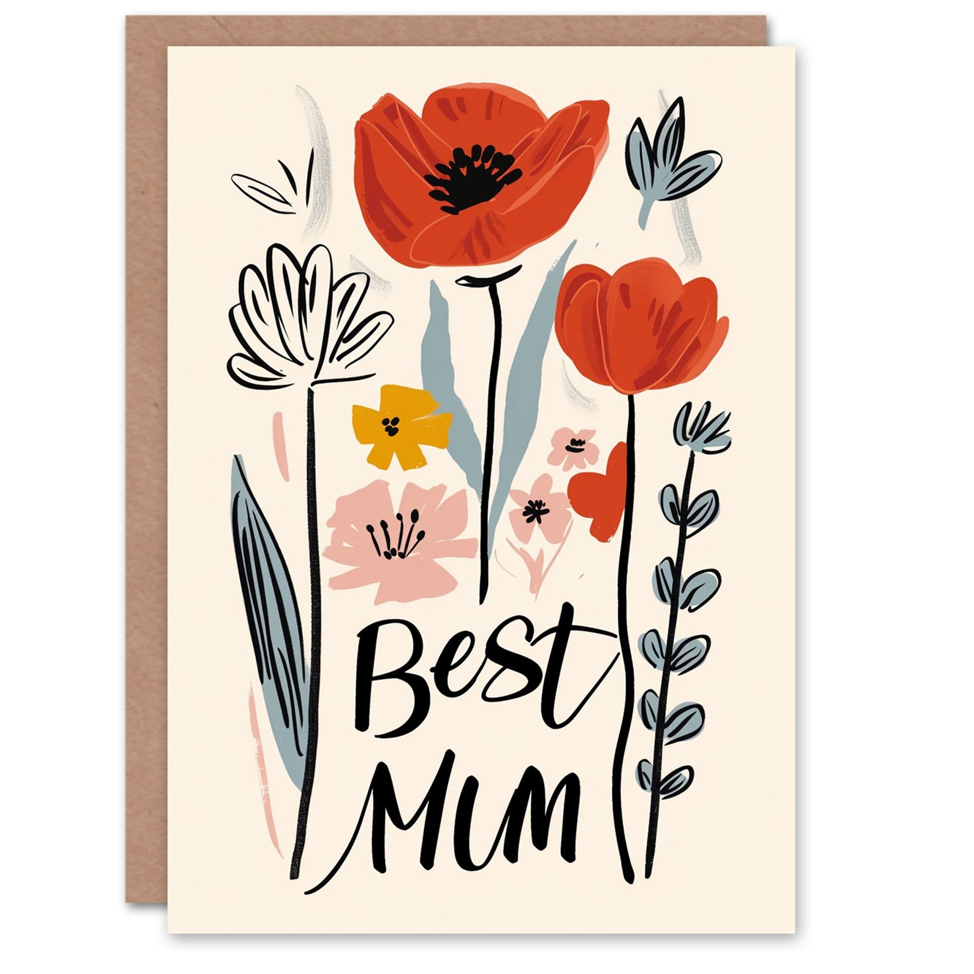 Mothers Day Greeting Card Best Mum Simple Modern Floral Mum