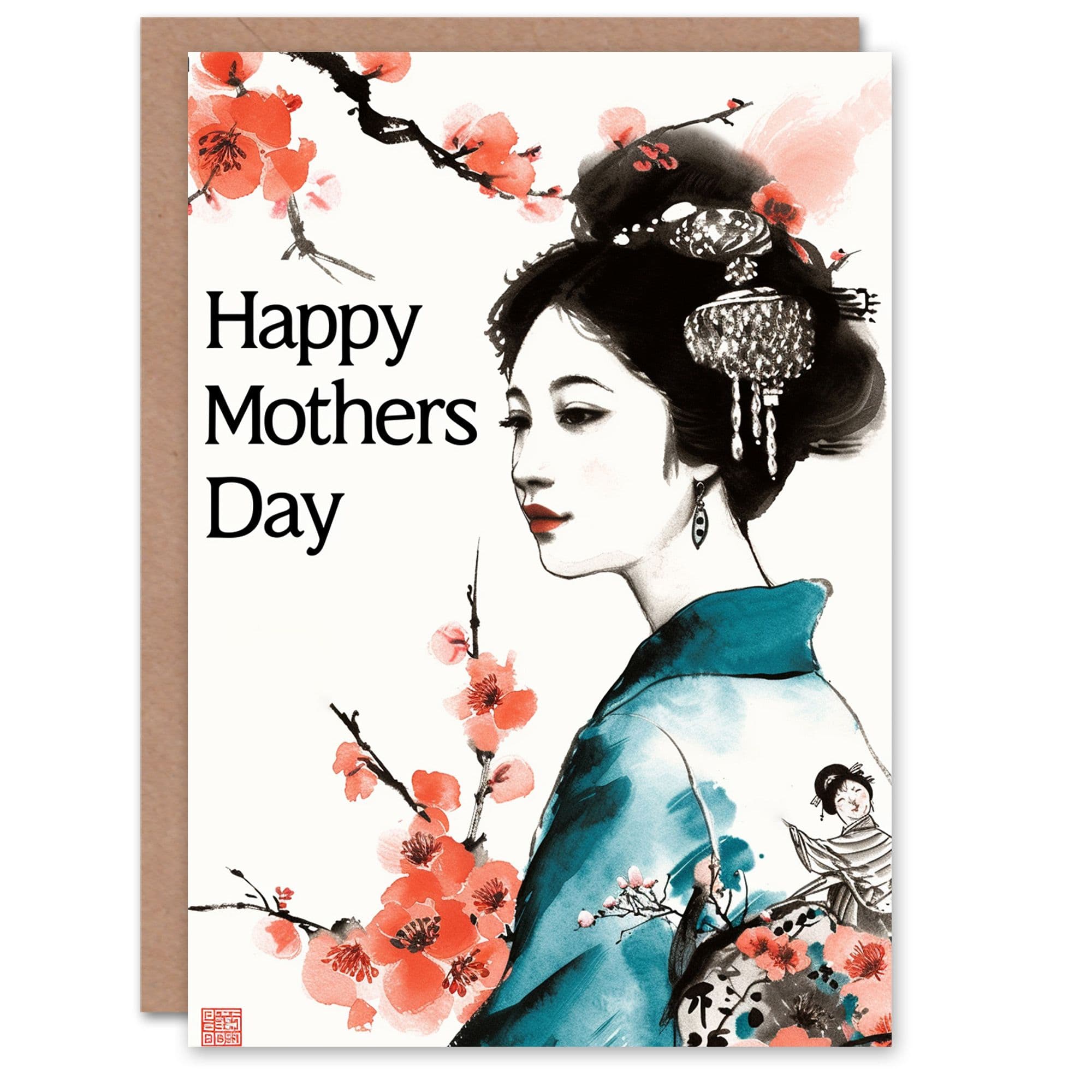 Mother's Day Greeting Card Geisha Cherry Blossom Flowers For Mum