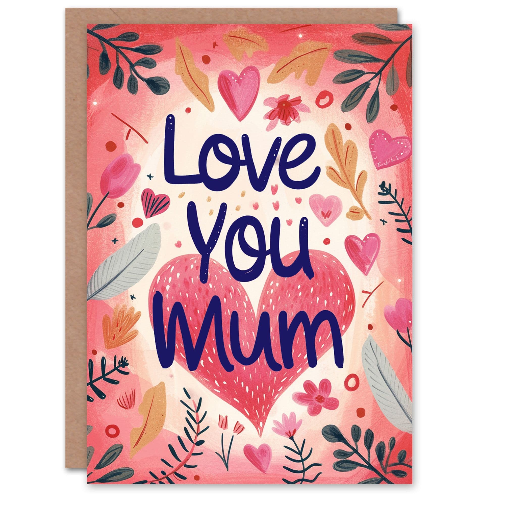 Mother's Day Greeting Card Love You Pink Heart Flowers For Mum