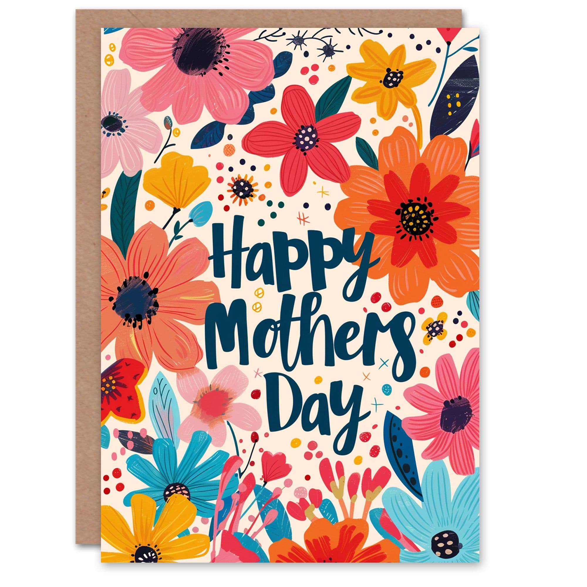 Mother's Day Greeting Card Colourful Simple Spring Flowers For Mum
