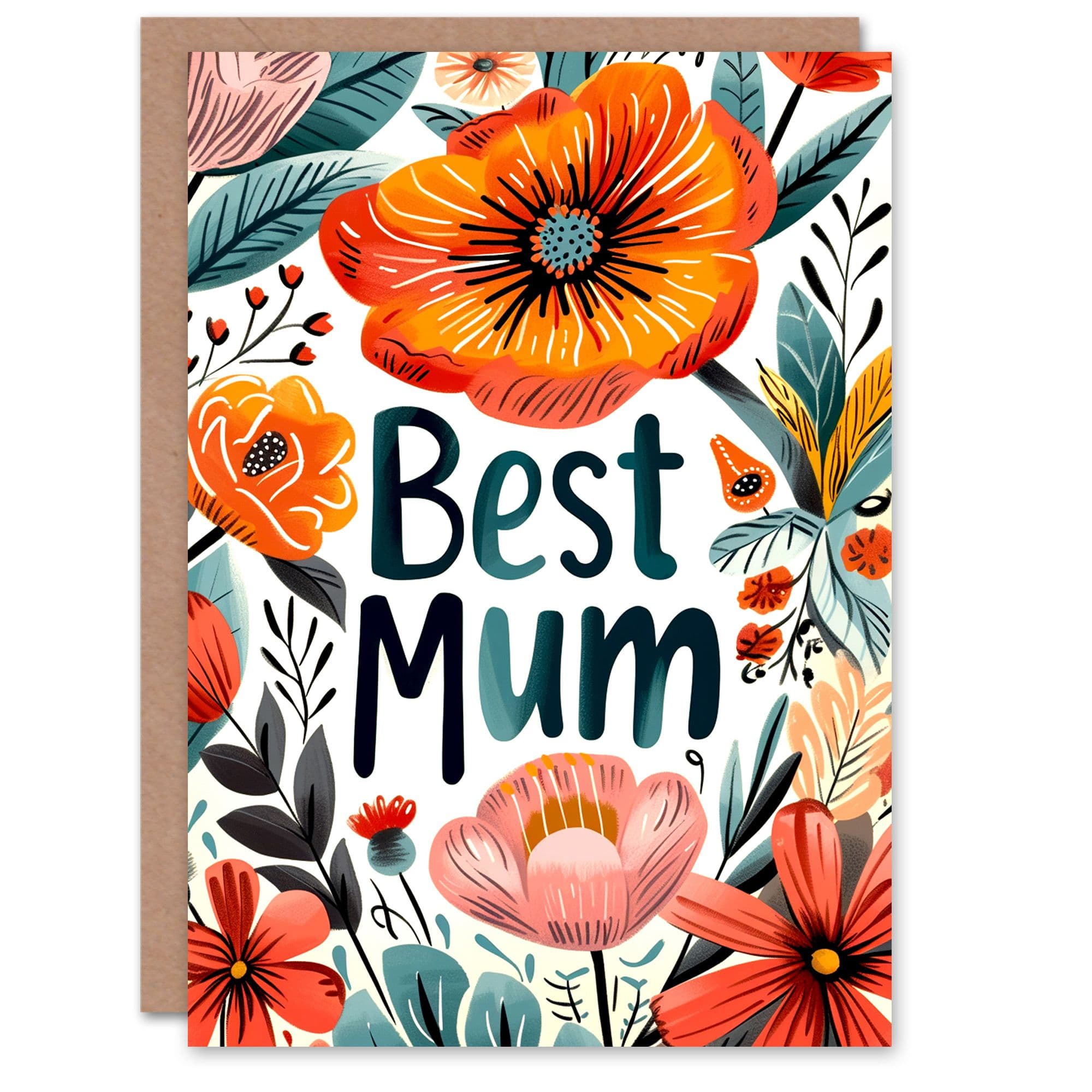 Mothers Day Greeting Card Best Mum Bright Flower Design Mum