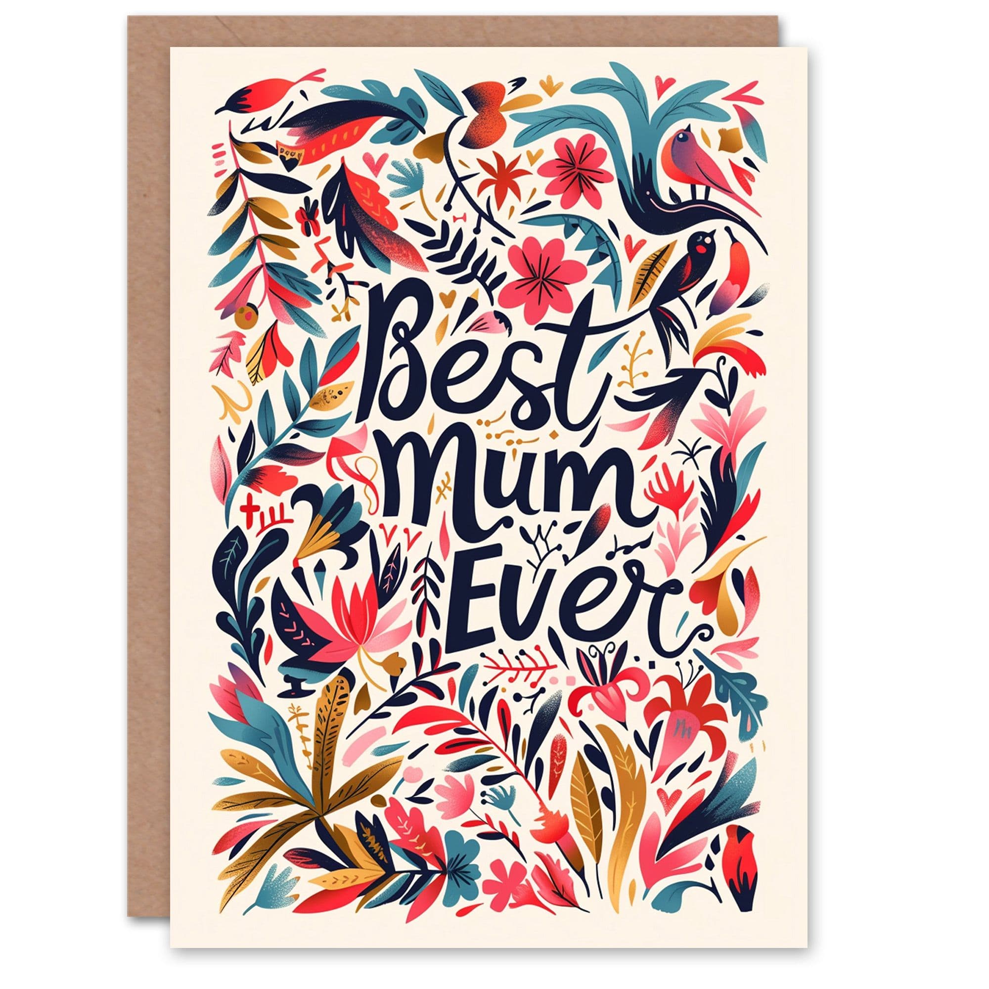 Mother's Day Greeting Card Best Ever Floral Letterpress Typography For Mum