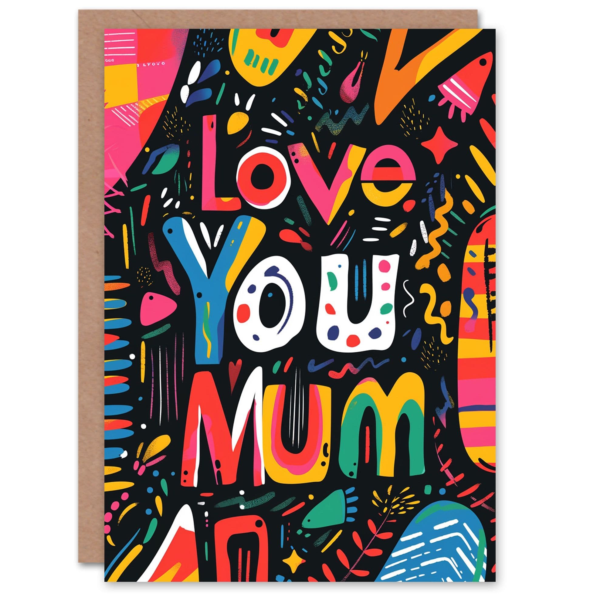 Mothers Day Greeting Card Love You Colourful Folk Typography Bright Mum
