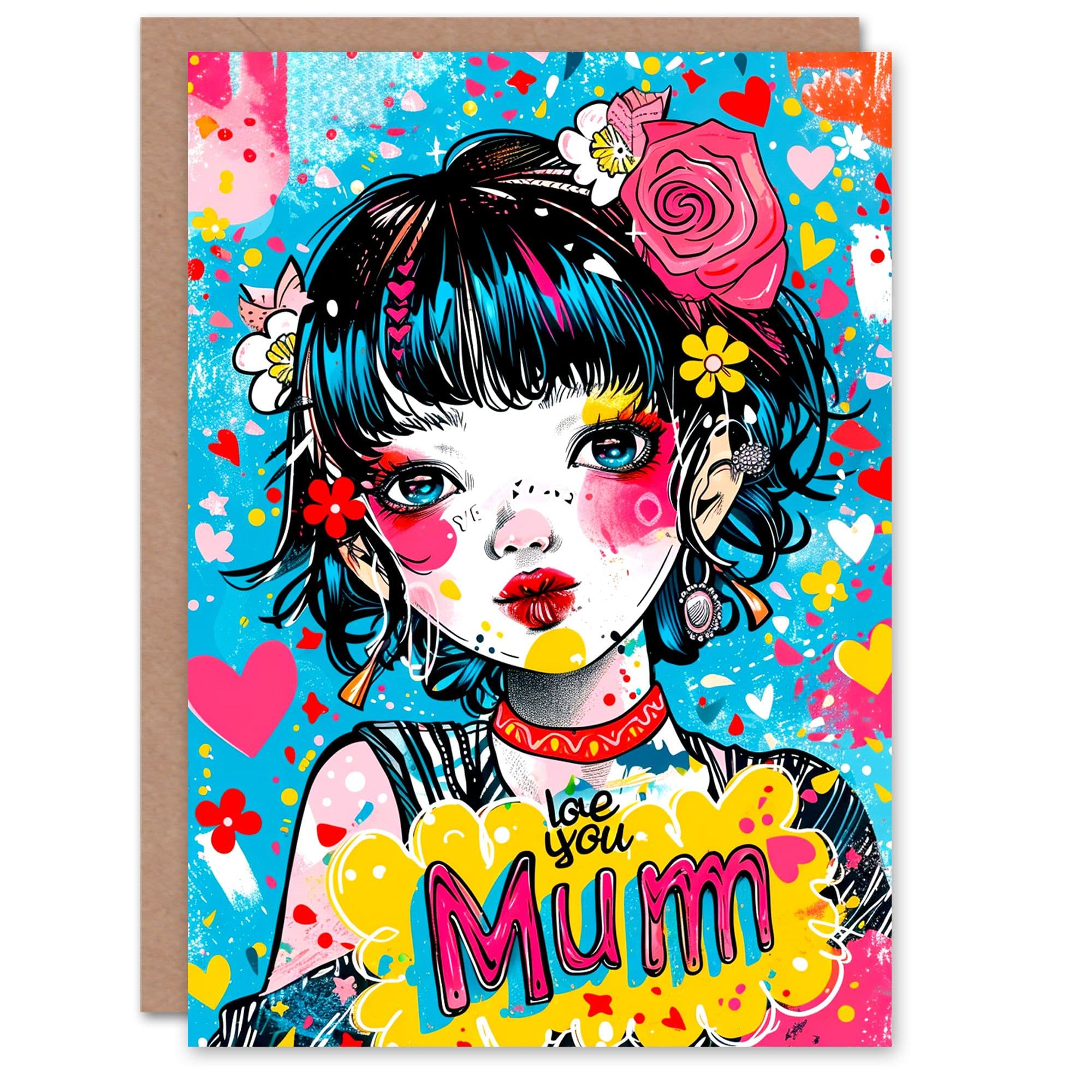 Mothers Day Greeting Card Love You Colourful Tween Portrait Mum
