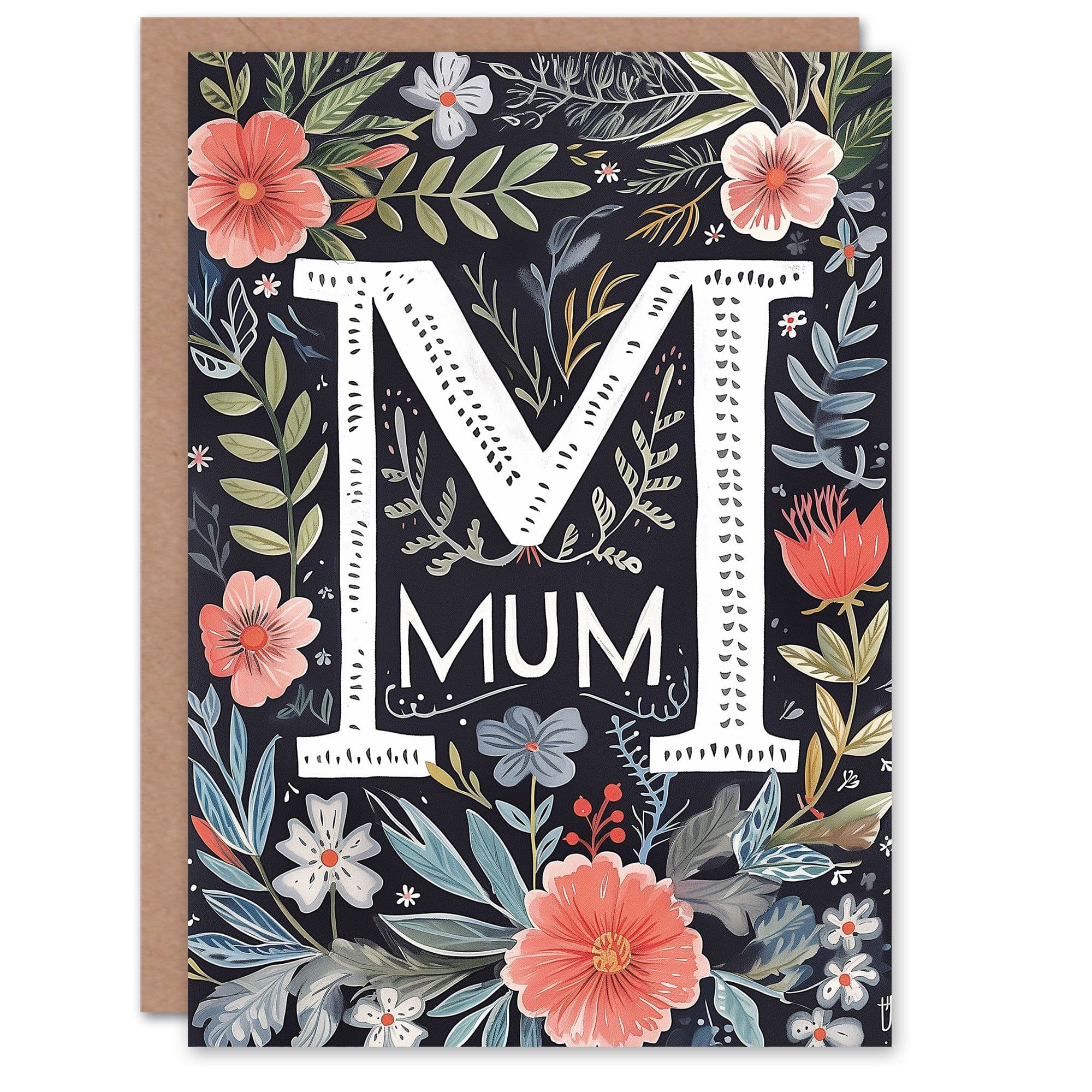 Mother's Day Greeting Card Dark Boho Floral Pattern For Mum