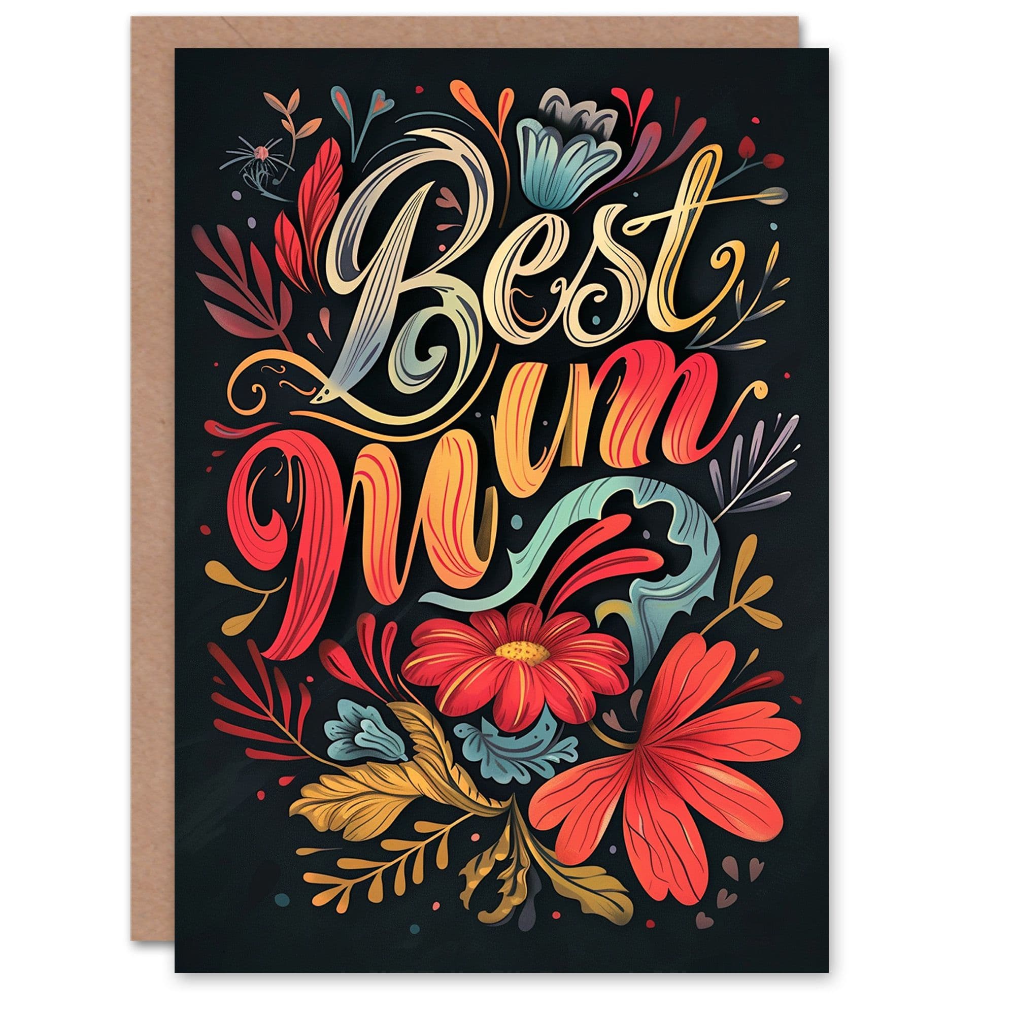 Mother's Day Greeting Card Best Mum Colourful Floral Typography For Mum