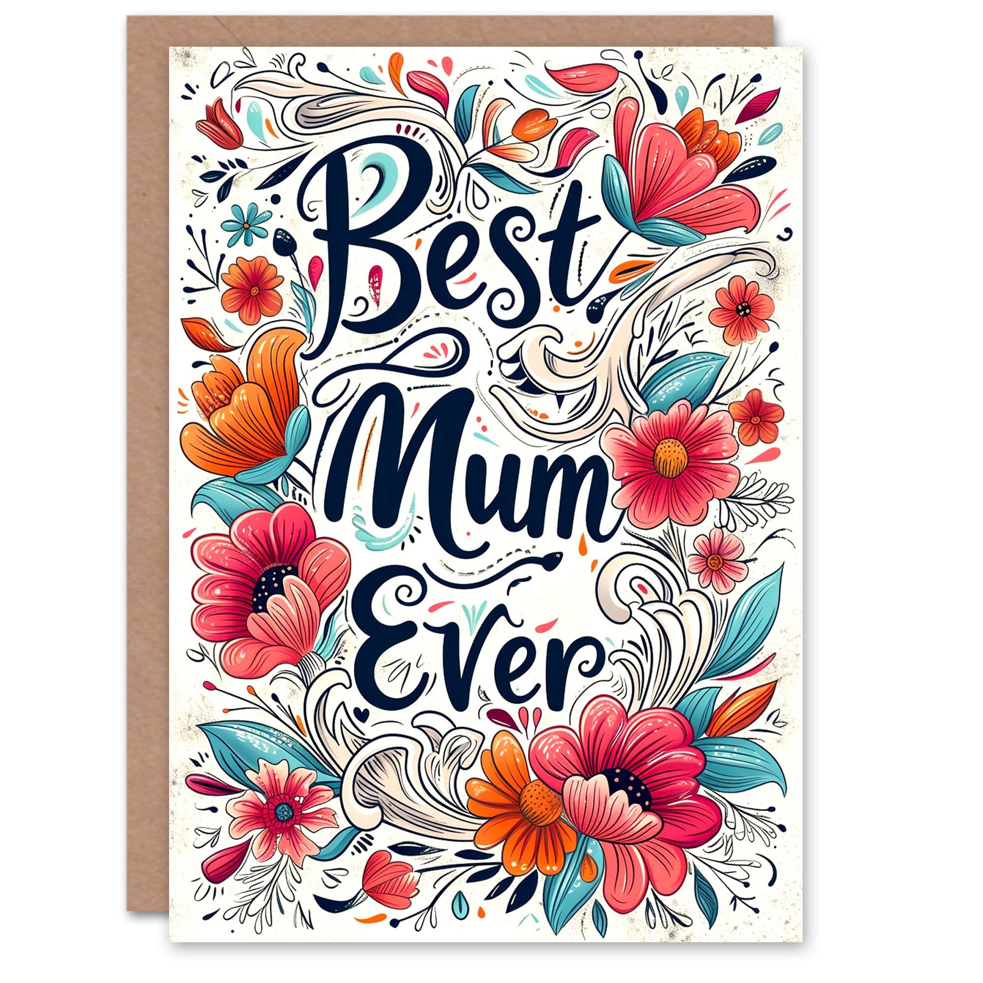 Mother's Day Greeting Card Best Ever Bright Floral Typography For Mum