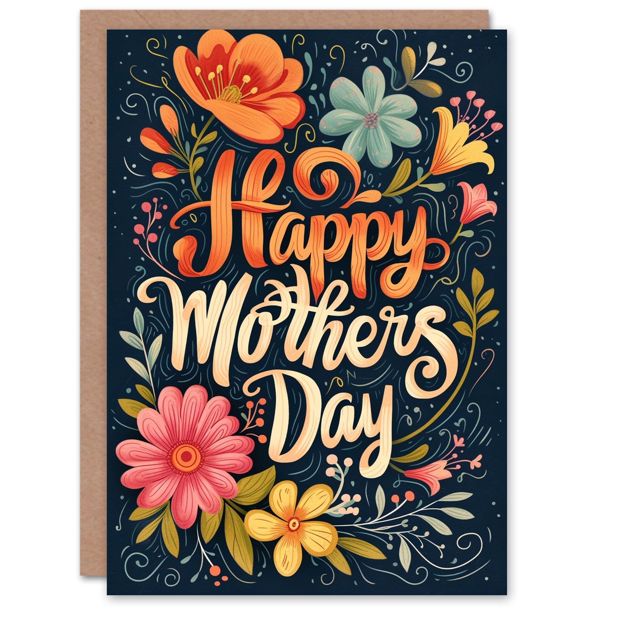 Mothers Day Greeting Card Blooming Flower Design Typography Mum