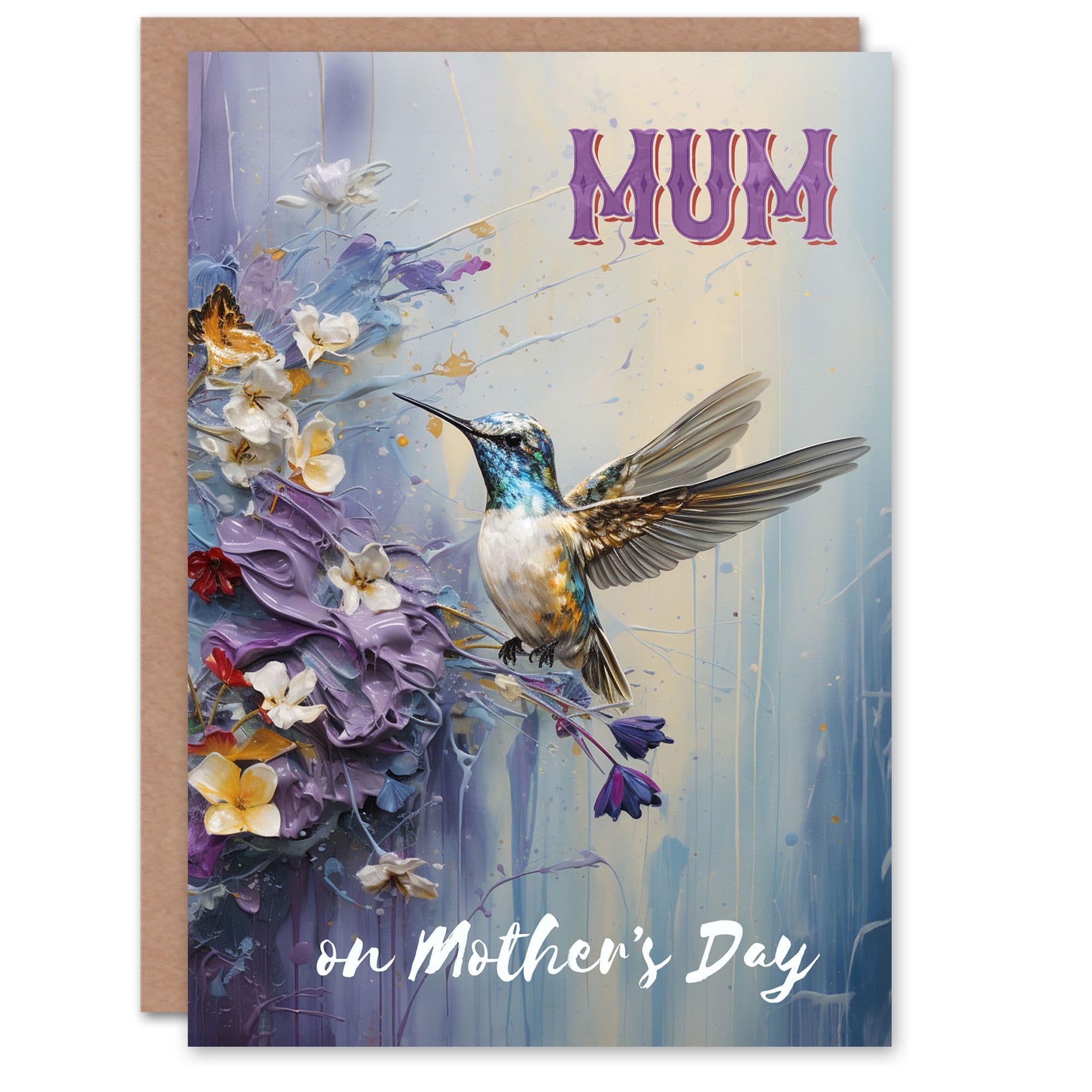 Mother's Day Greeting Card Hummingbird Floral Painting For Mum