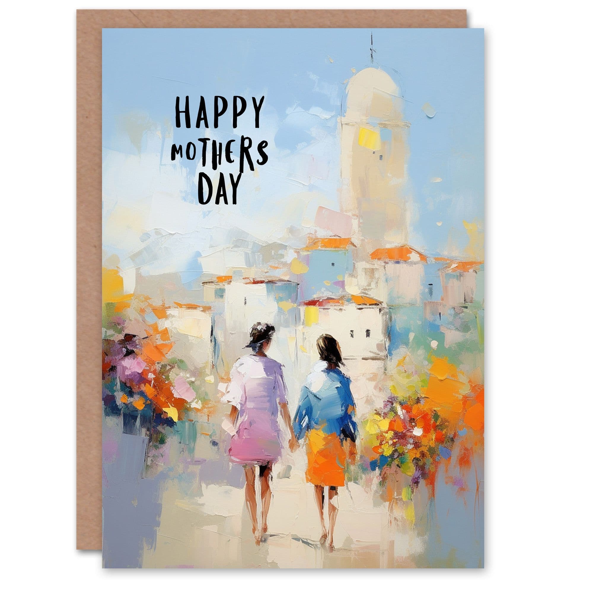 Mother's Day Greeting Card Mom and Daughter Walk Painting For Mum