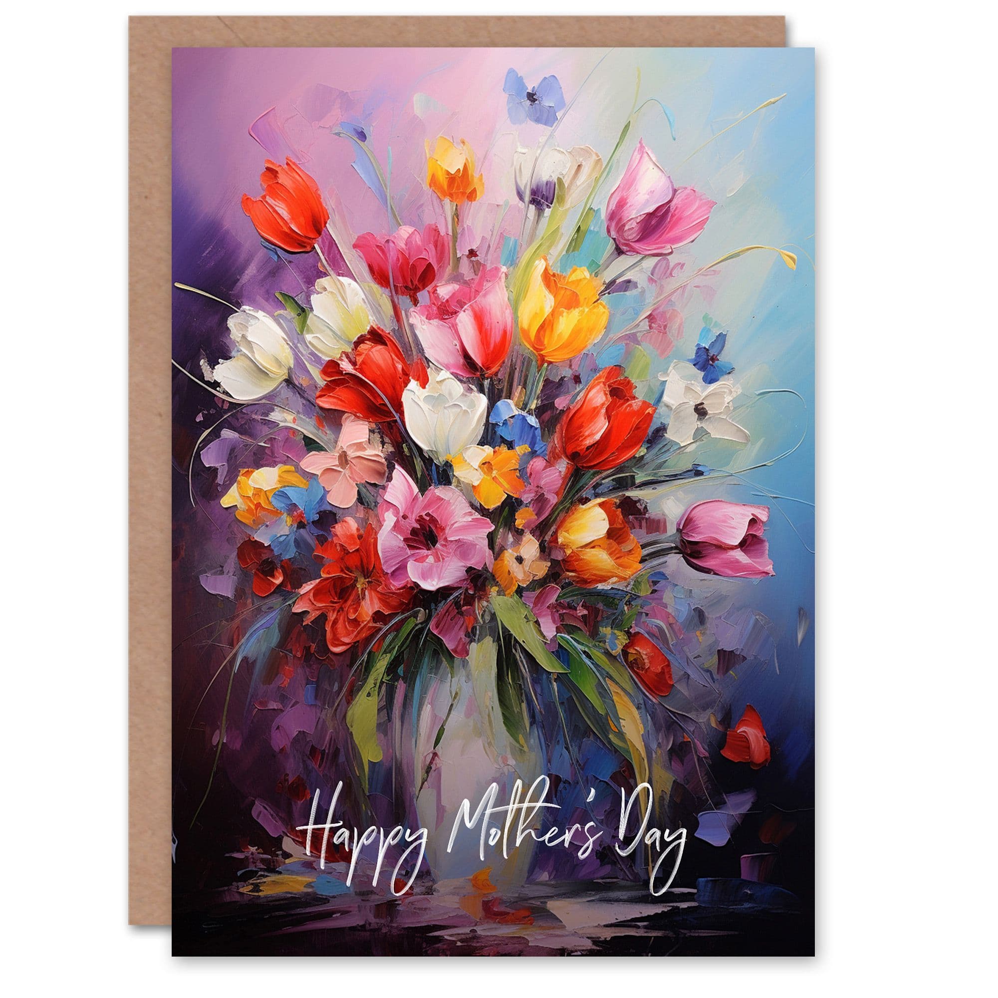 Mothers Day Greeting Card Vibrant Spring Flower Bouquet Vase Mum