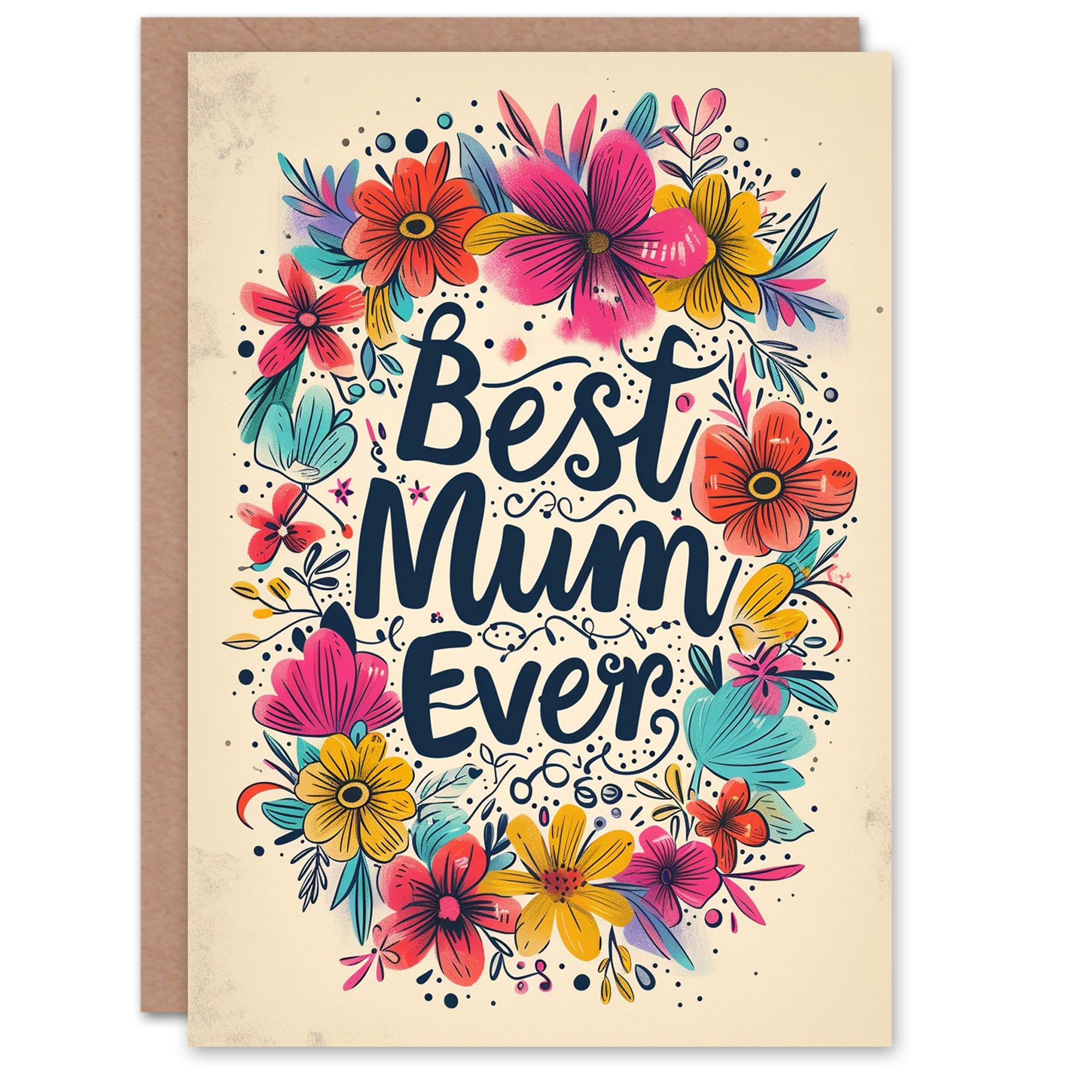 Mother's Day Greeting Card Best Ever Boho Floral Design For Mum