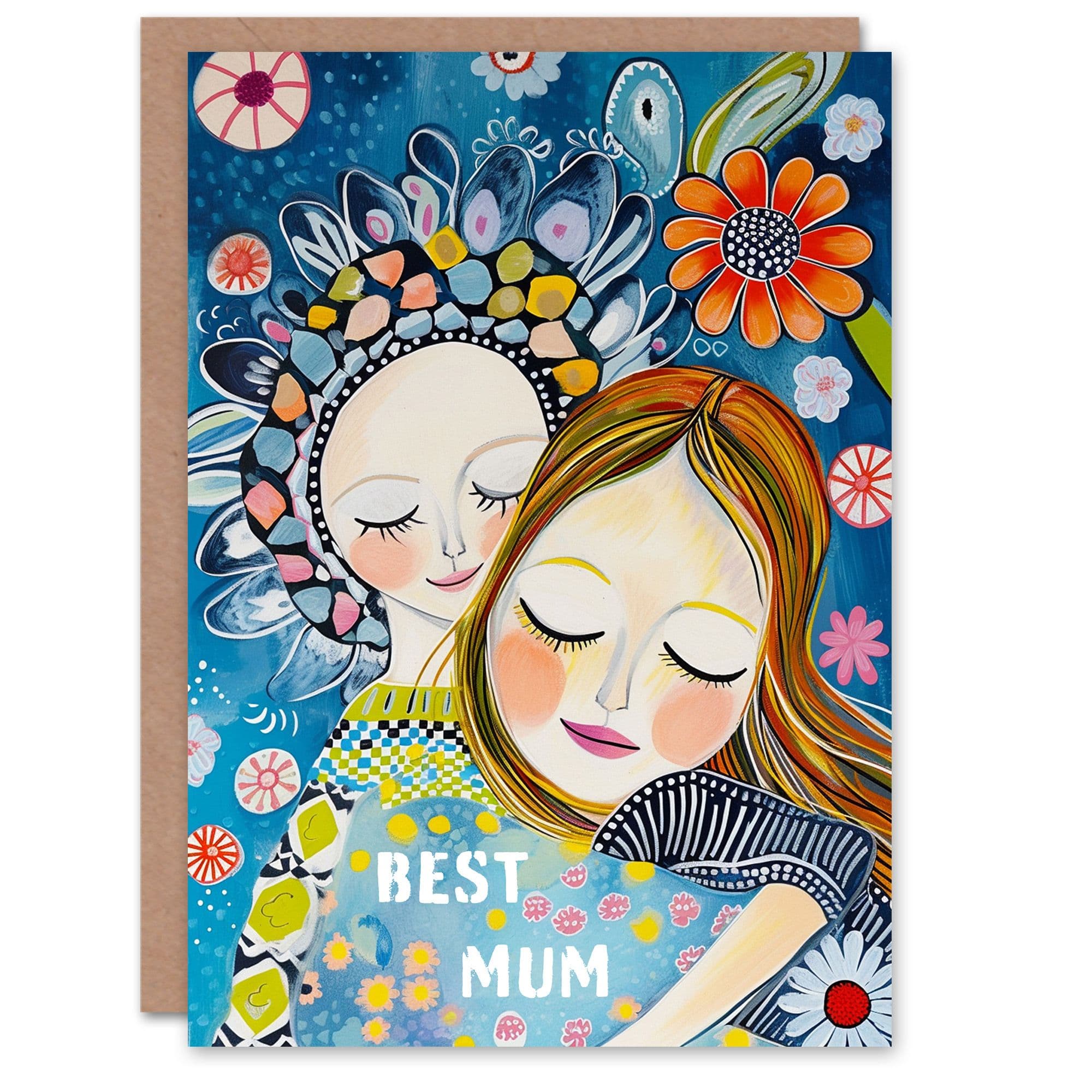 Mother's Day Greeting Card Best Mum Hug Flowers From Daughter For Mum