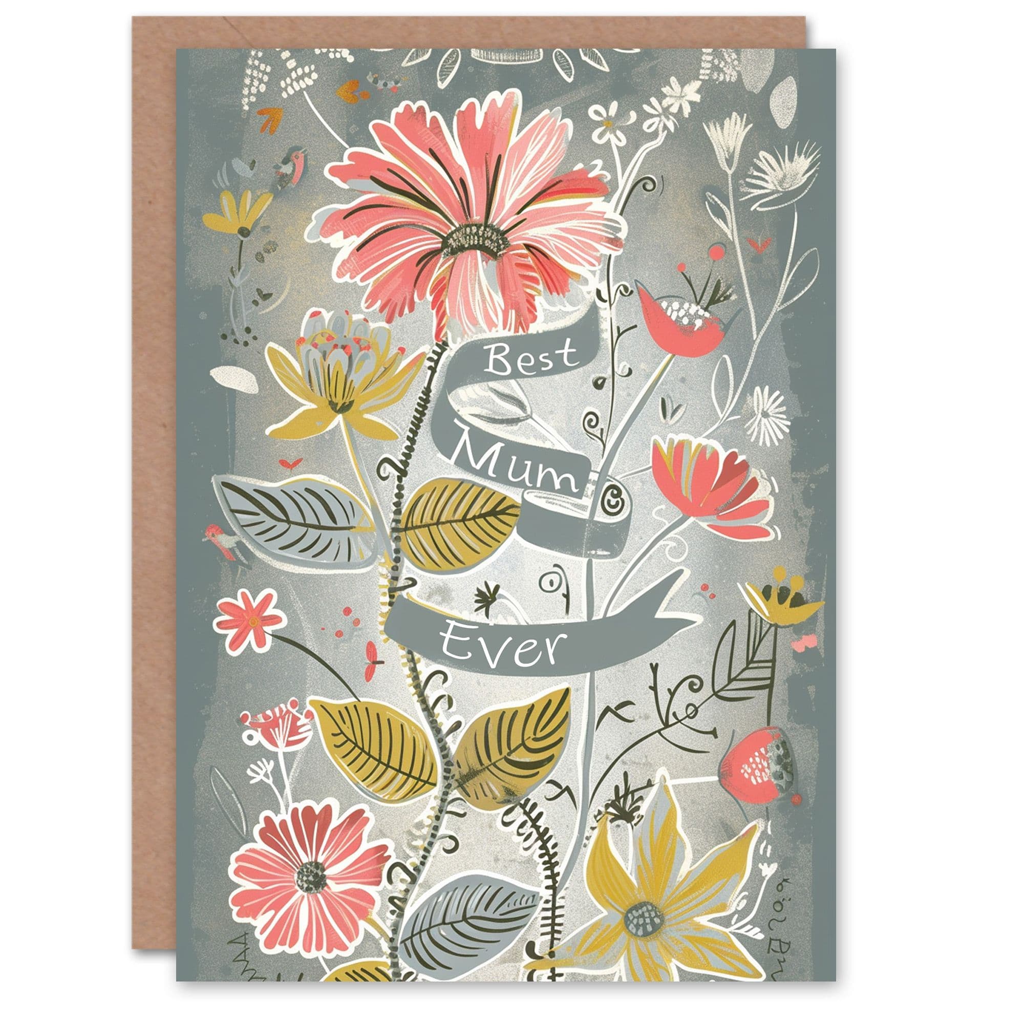 Mothers Day Greeting Card Best Ever Wildflower Floral Banner Mum