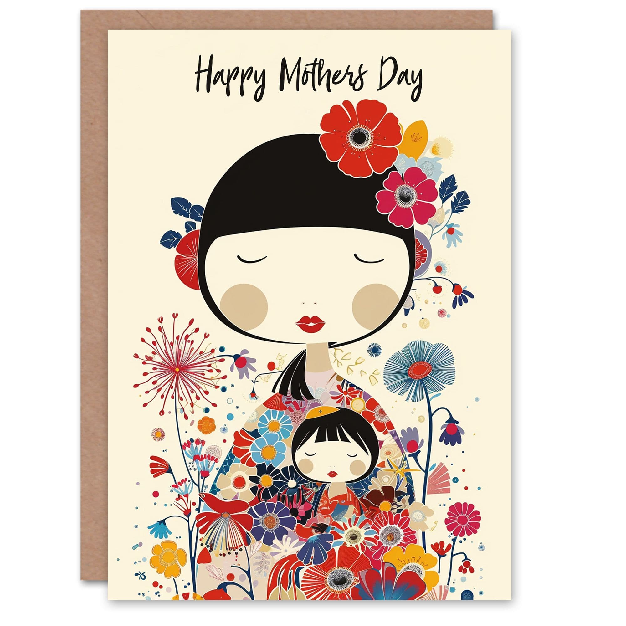 Mothers Day Greeting Card Daughter Asian Flowers Elegant Japan Mum
