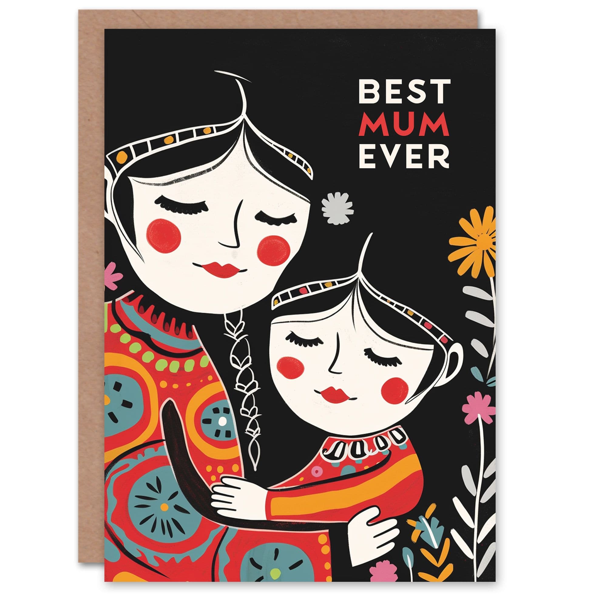 Mother's Day Greeting Card Best Ever Mother Child Folk Art Portrait For Mum