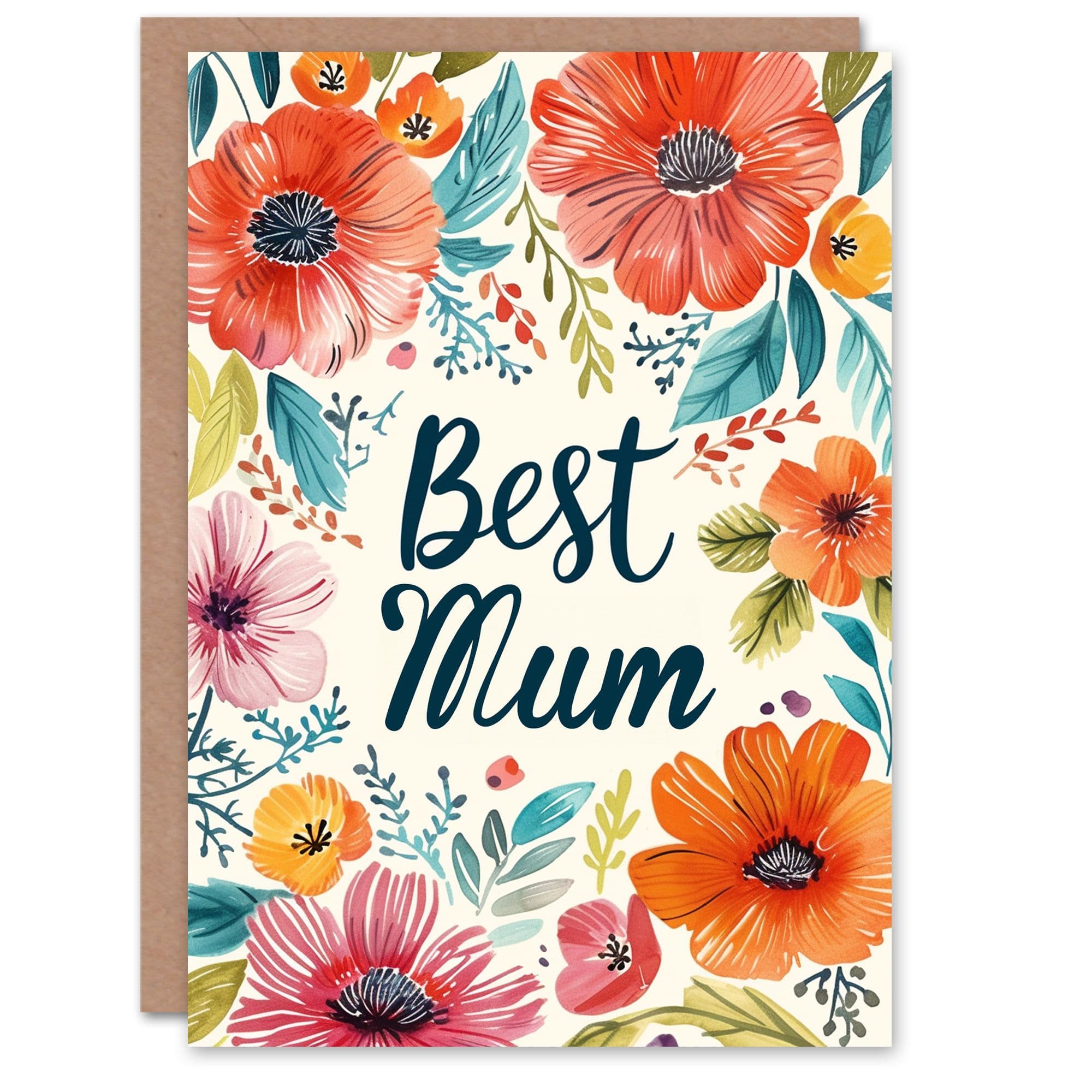 Mothers Day Greeting Card Bright Spring Floral Design Best Mum Mother