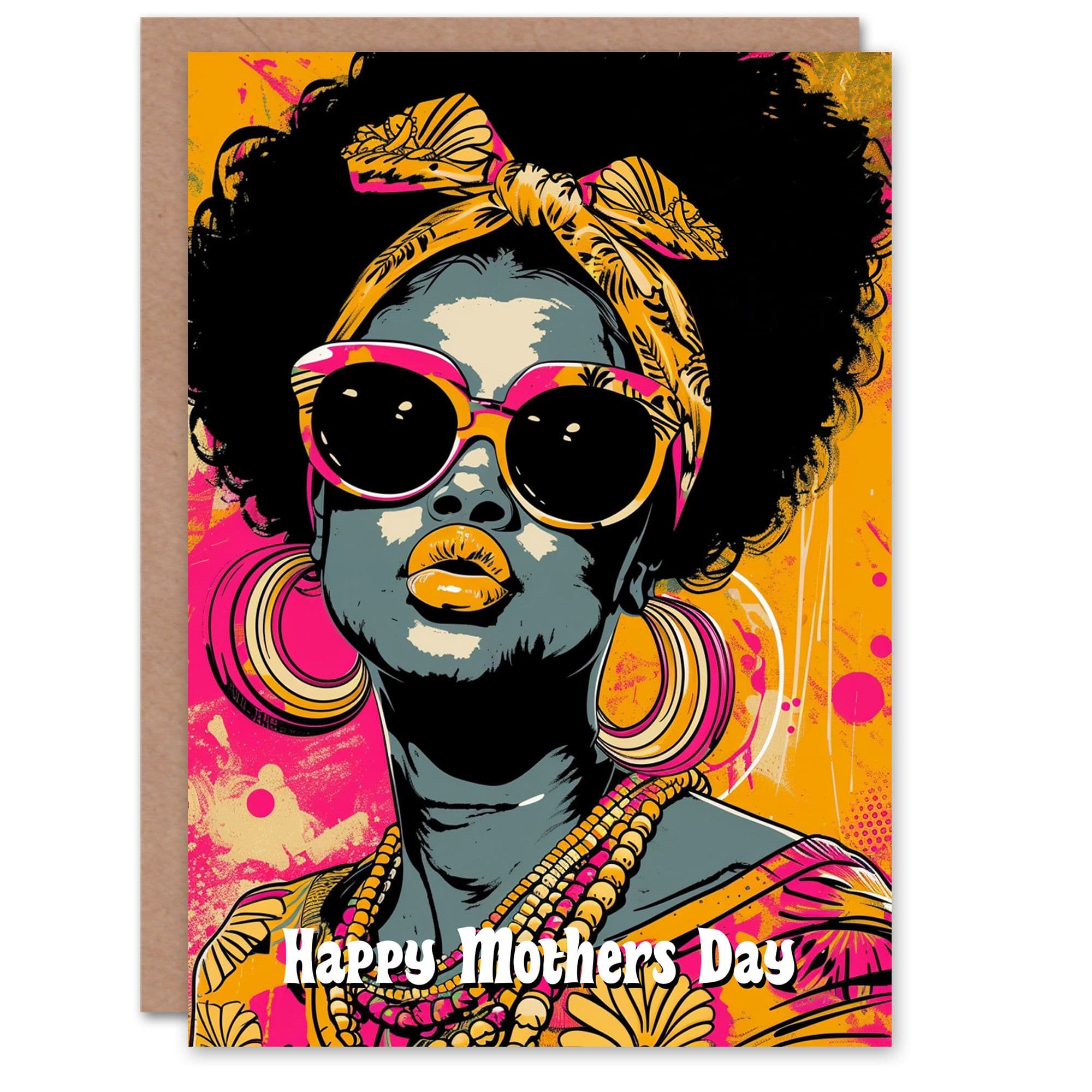 Mothers Day Greeting Card Cool 70s Retro Afro Mum