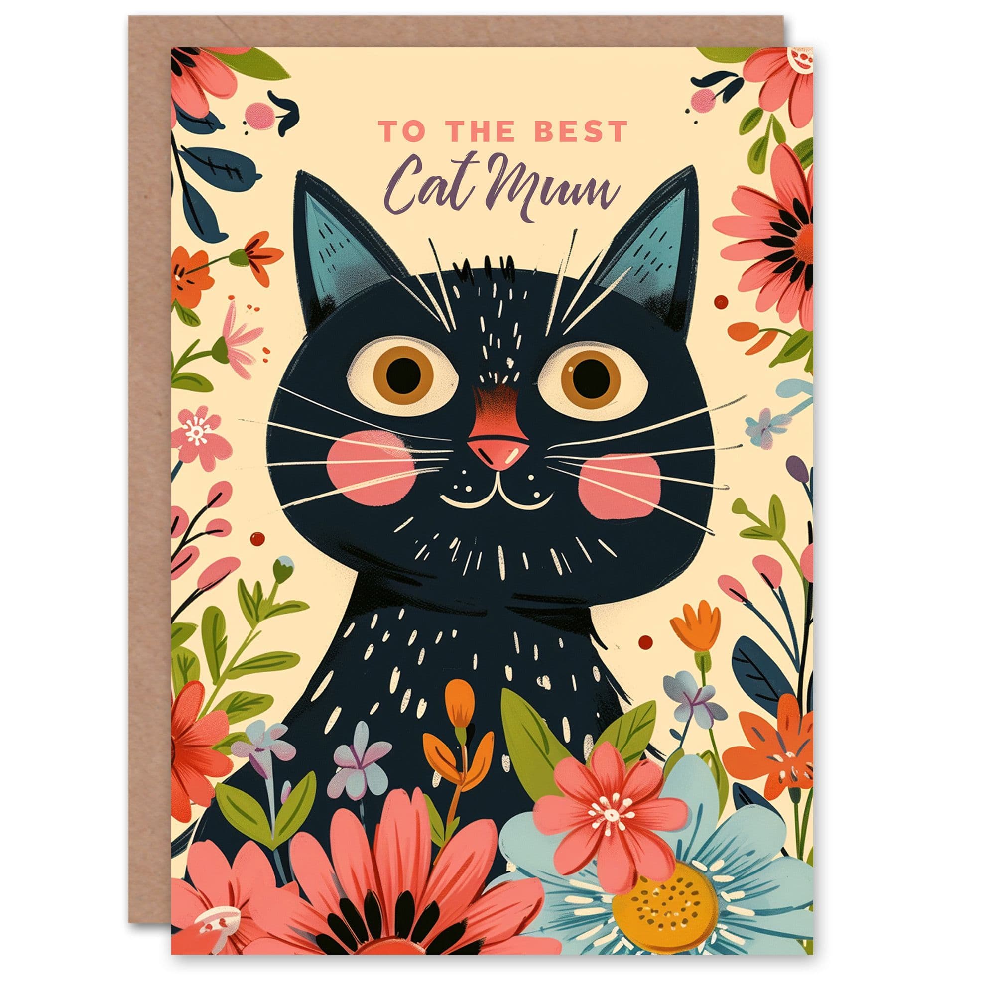 Mothers Day Greeting Card Floral To Best Cat Mum