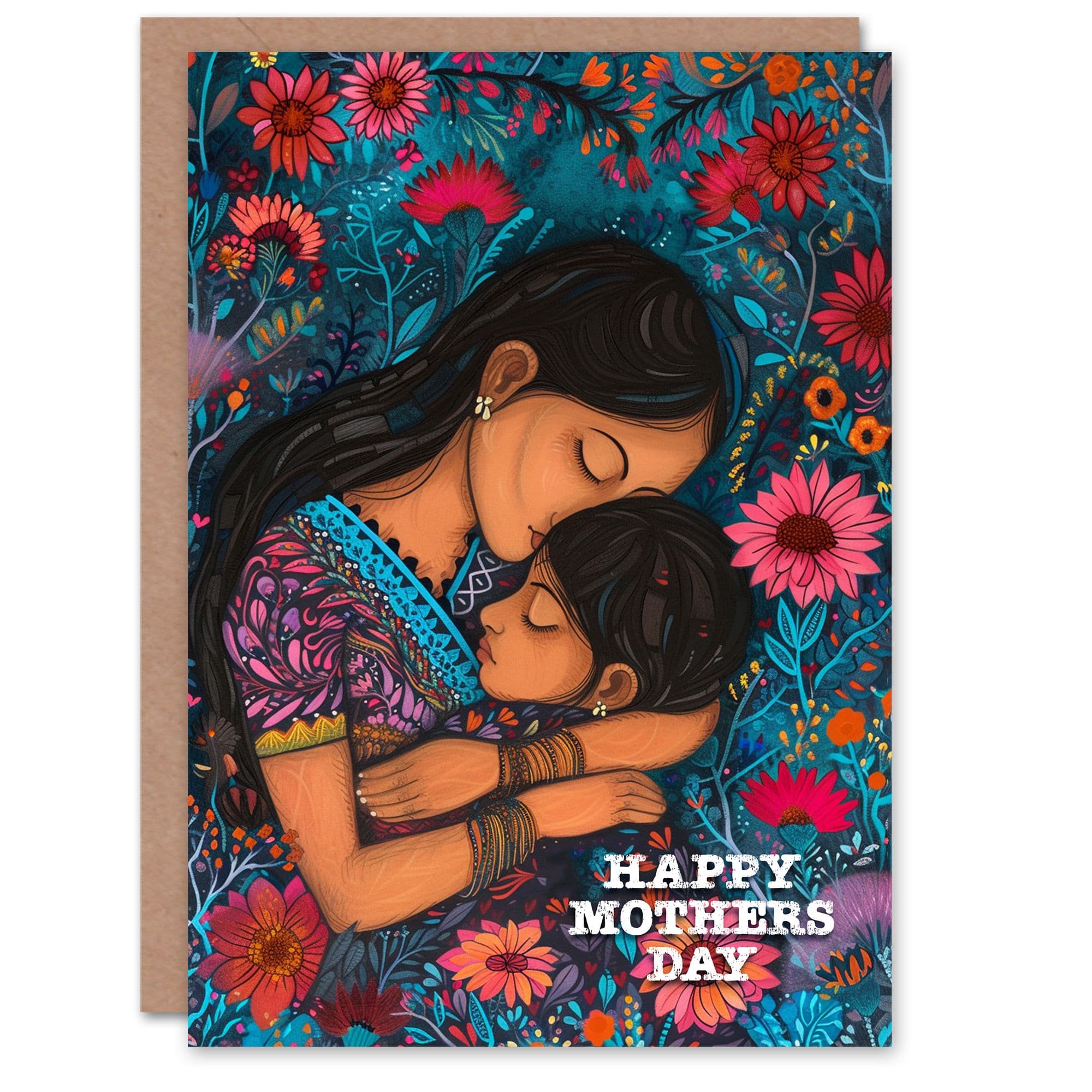 Mothers Day Greeting Card Hug Indian Mother Daughter Mum