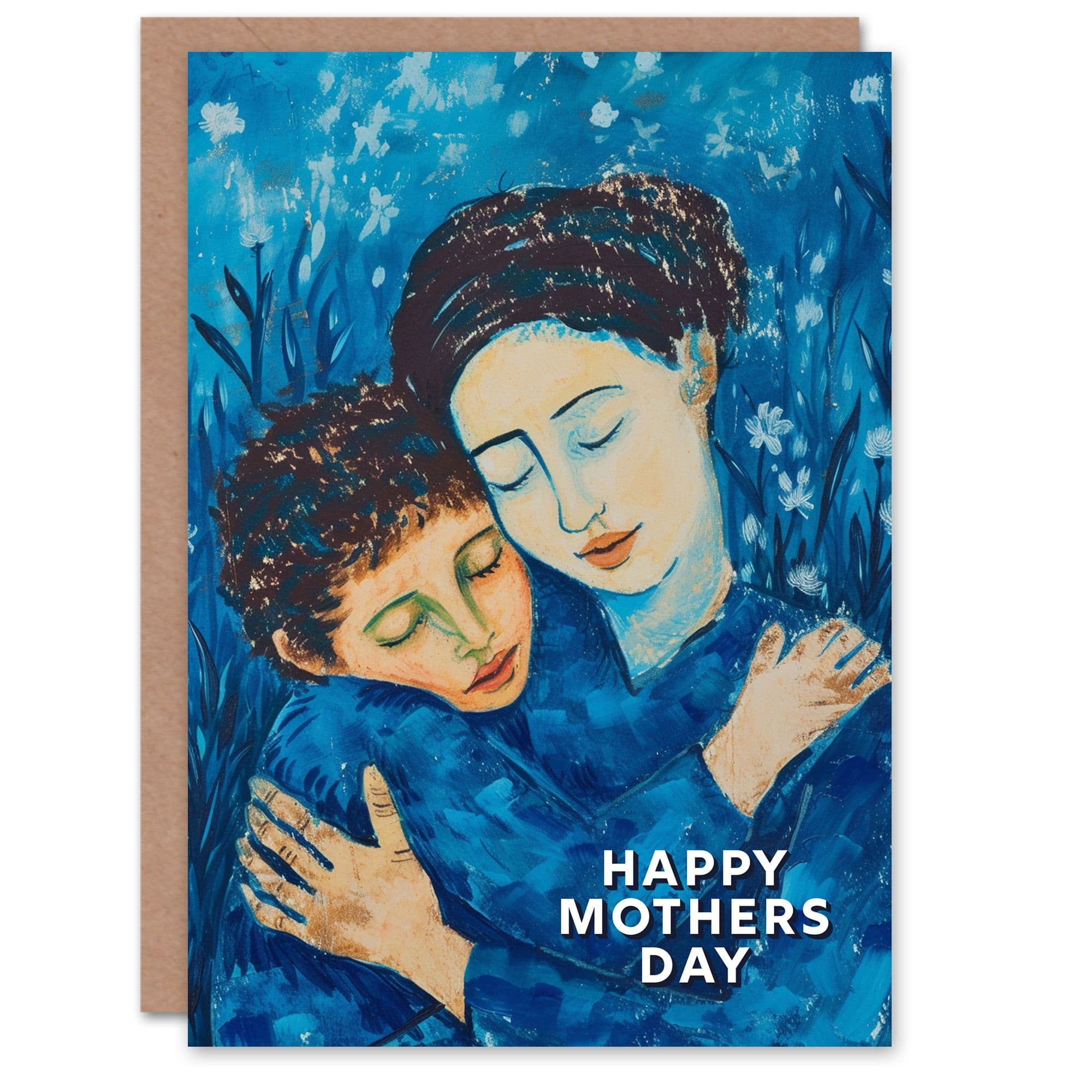 Mother's Day Greeting Card Painting Hug Sweet From Son Blue For Mum