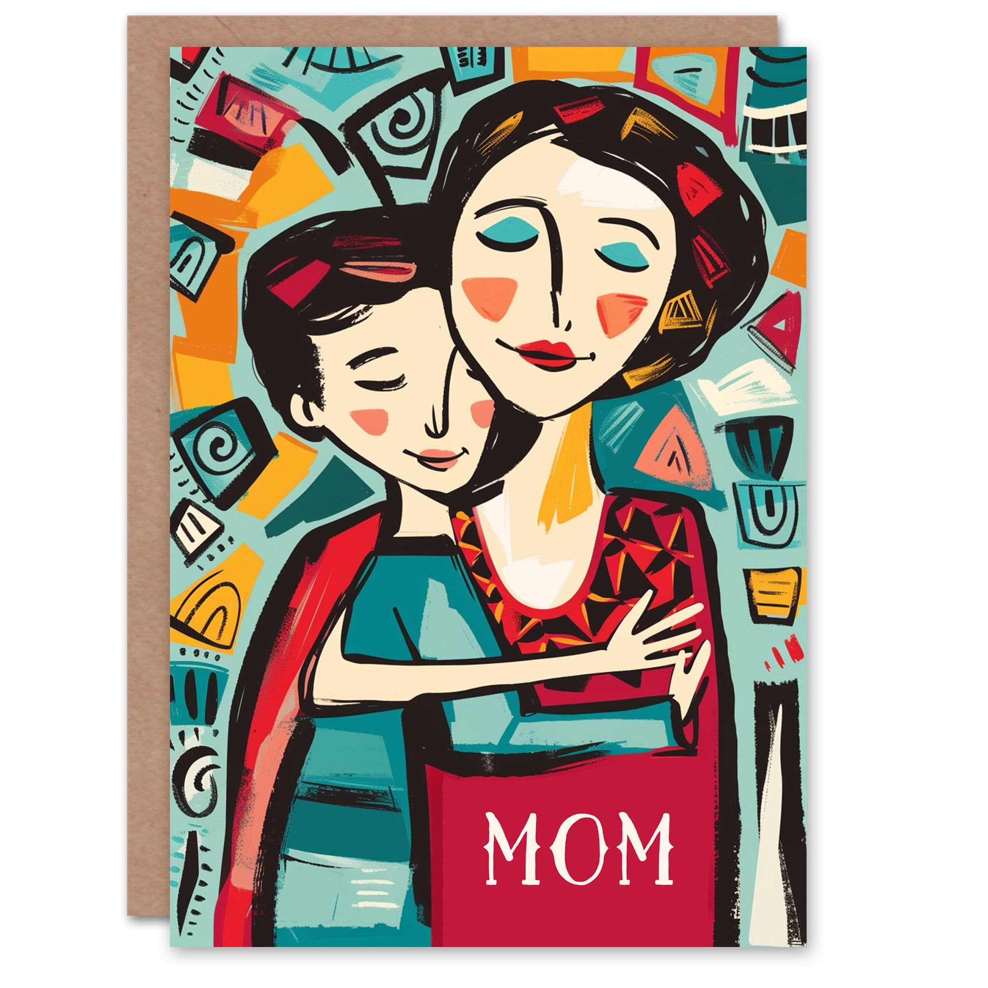 Mothers Day Greeting Card Son Funky Bold Hug Mom Cubist Mum