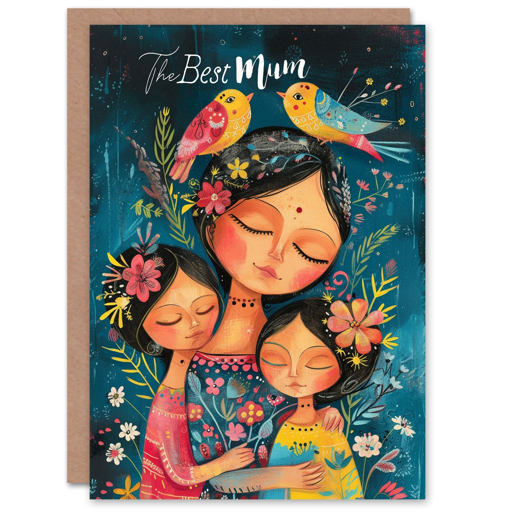 Mother's Day Greeting Card Mum and Daughters Birds Flowers For Mum