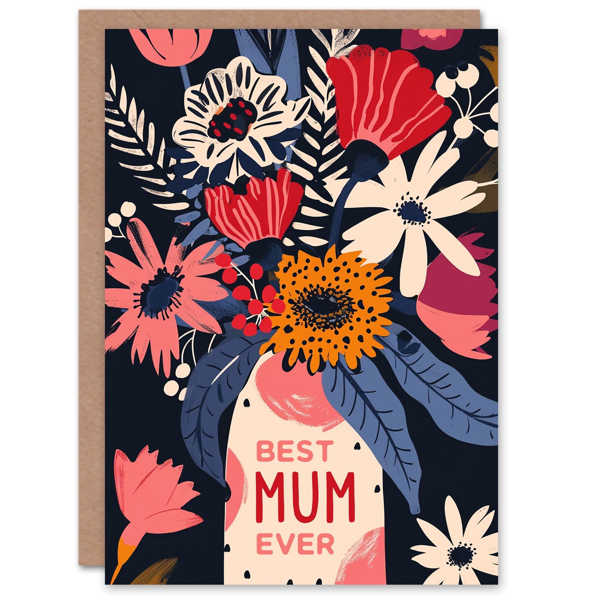 Mother's Day Greeting Card Vase Flowers Bloom Best Mum Ever For Mum