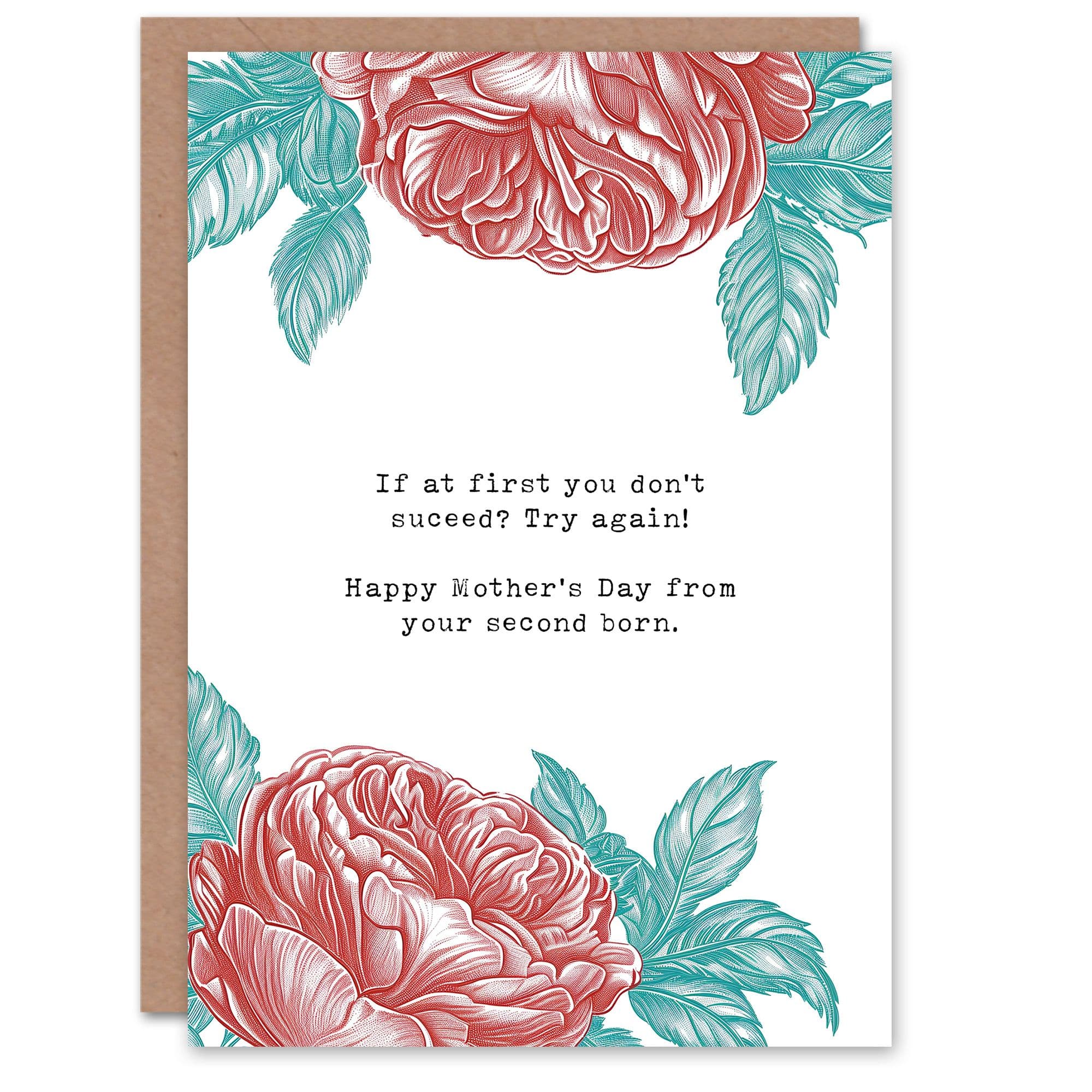 Mother's Day From Second Born Child Fun Funny Humour Joke Peony Roses Mum Greeting Card