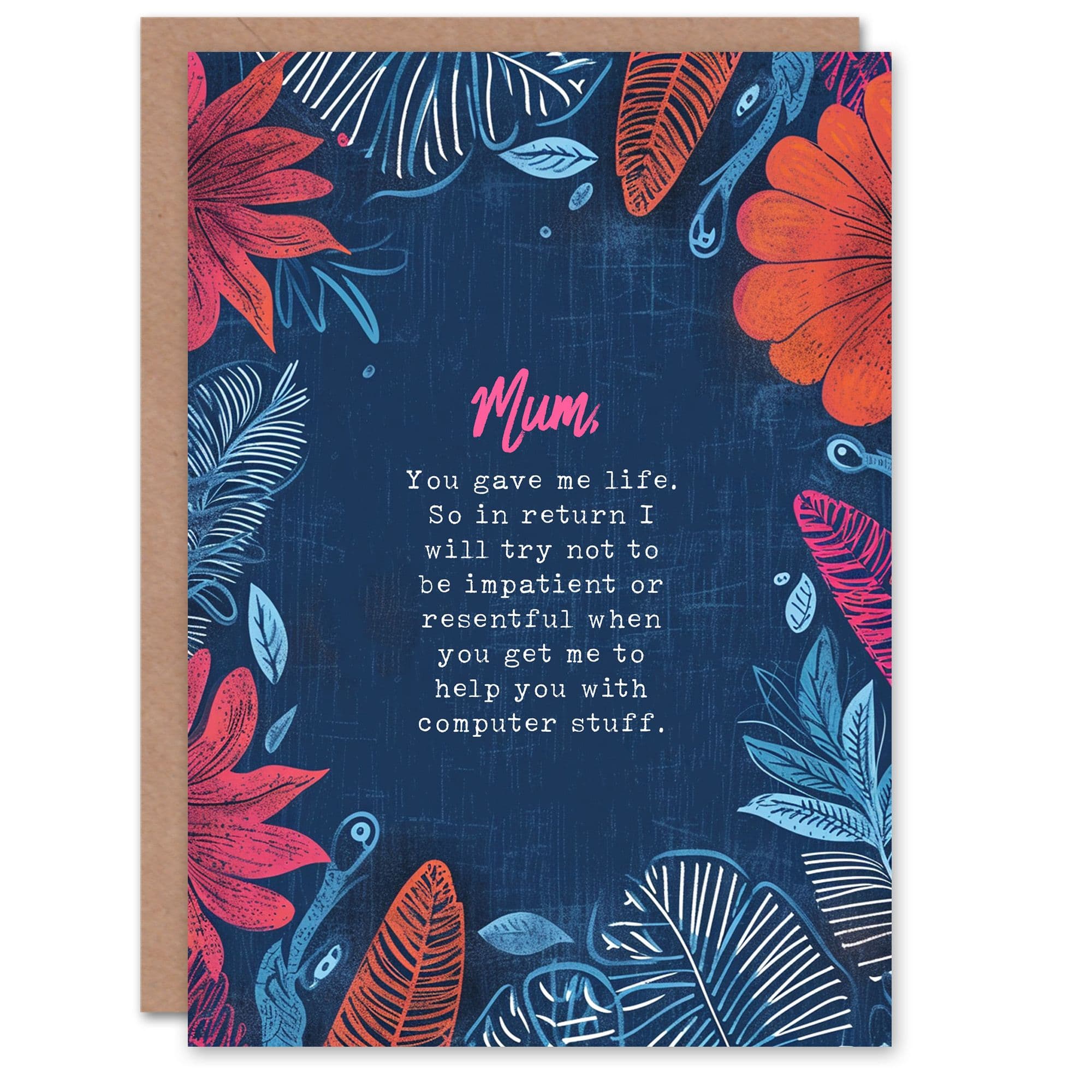 Mothers Day Computer Stuff Patience Fun Humour Joke Funny Mum Greeting Card
