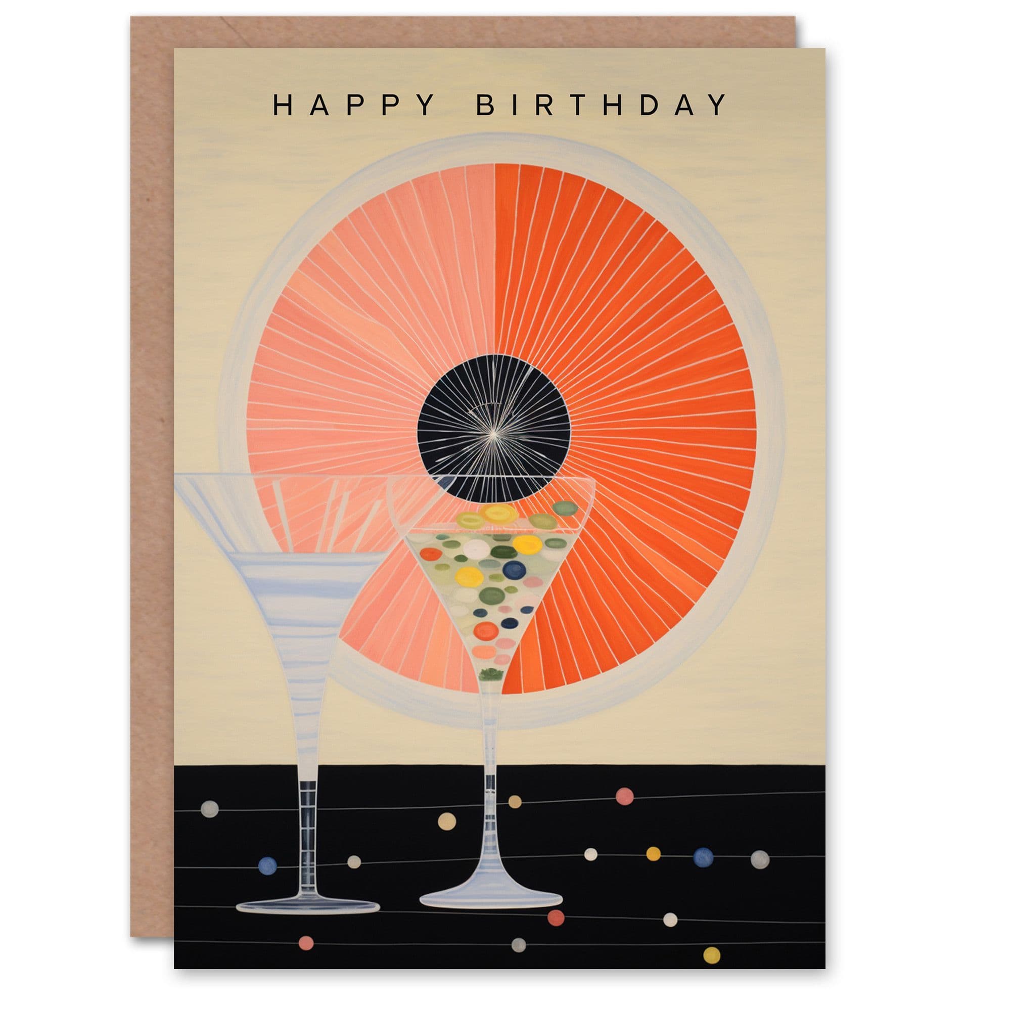 Birthday Greeting Card Abstract Cocktail Glass Drinks For Him Her