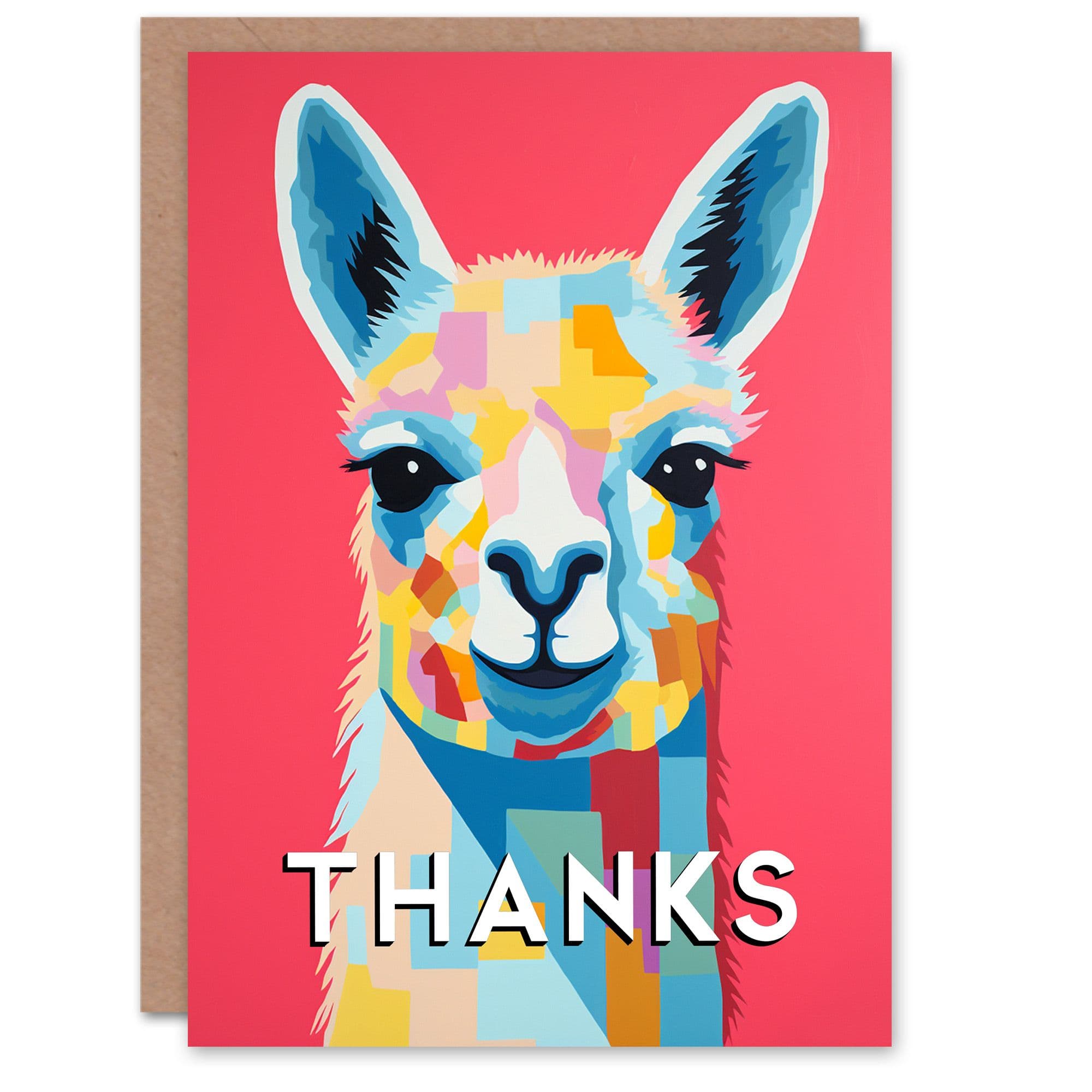 Thank You Greeting Card Colourful Geometric Happy Llama Him Her