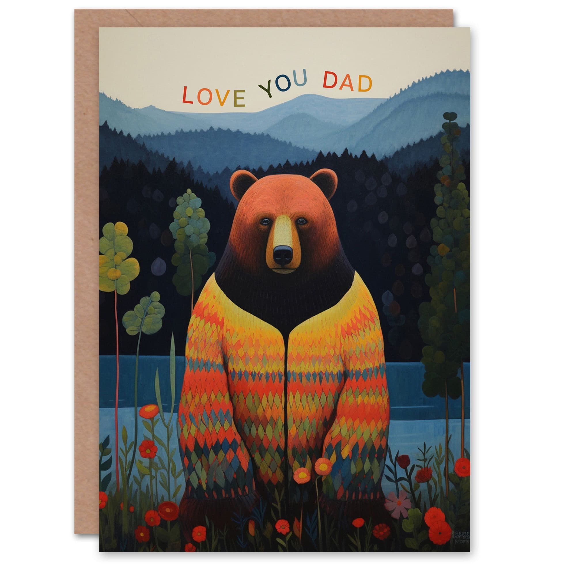 Father's Day Greeting Card Hippie Bear Lake Forest Love You Dad For Him