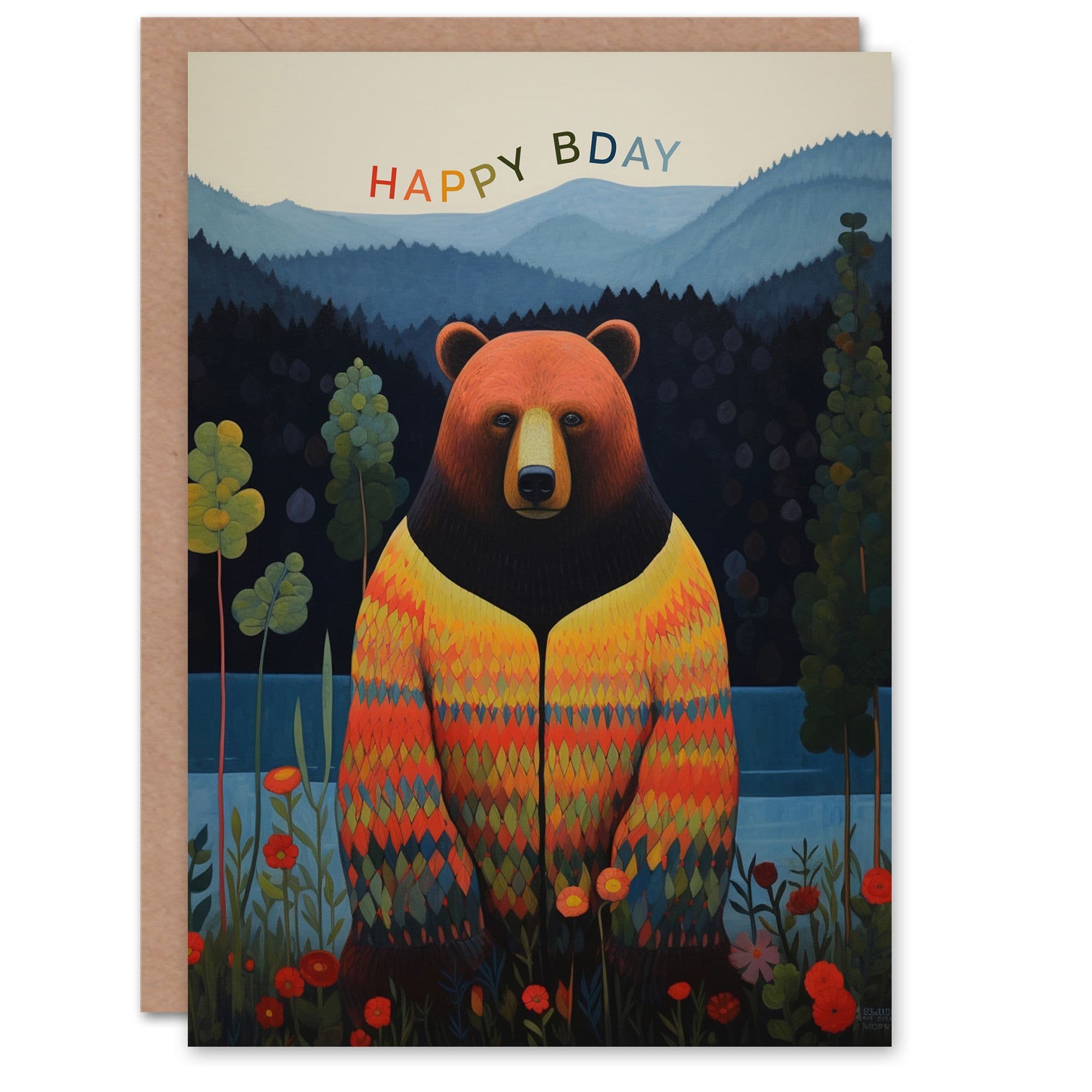 Birthday Greeting Card Hippie Bear Lake Forest Happy Bday For Him Her